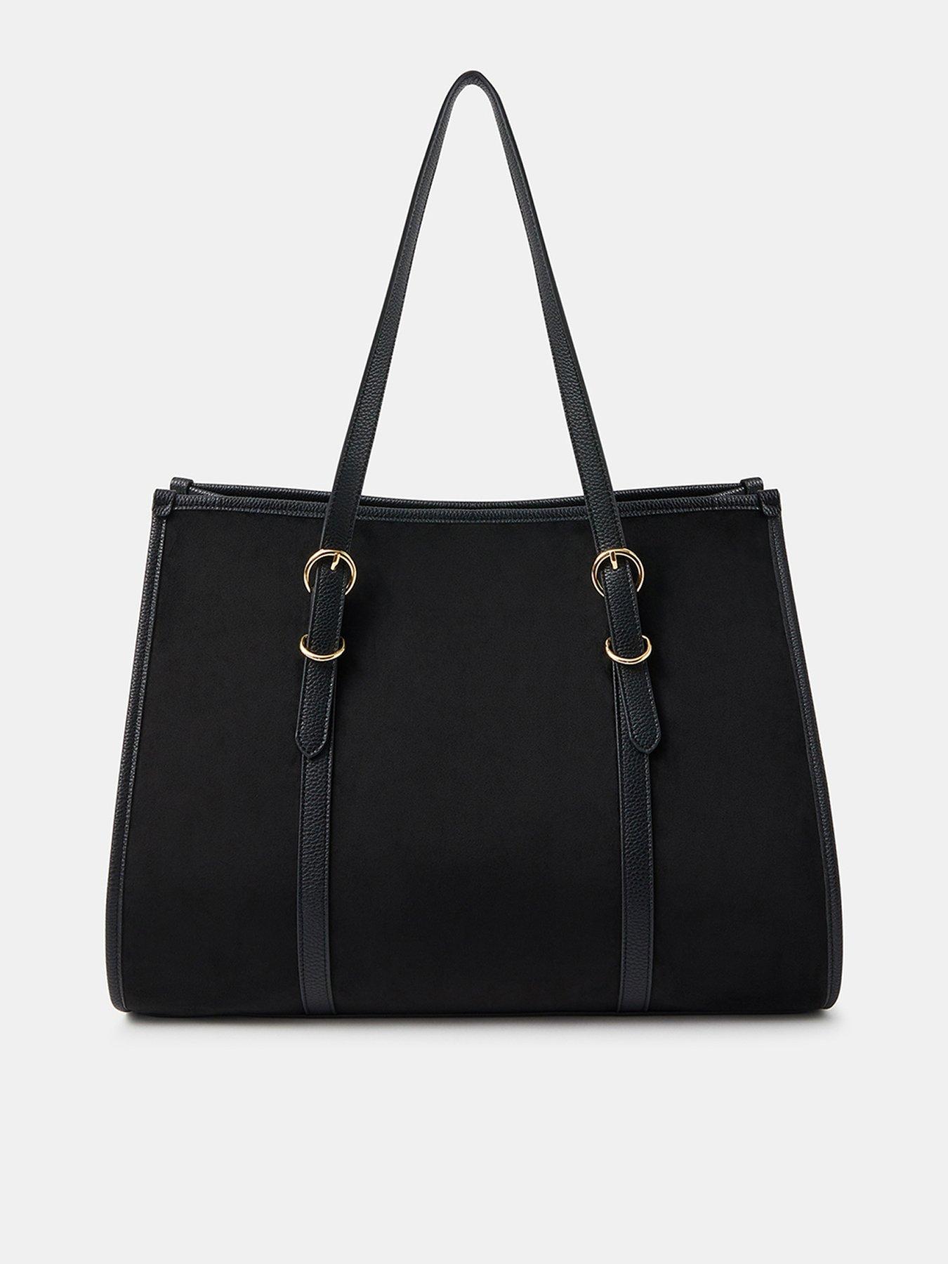 Image 1 of 5 of Accessorize Buckle Strap Suedette Shoulder Bag - Black