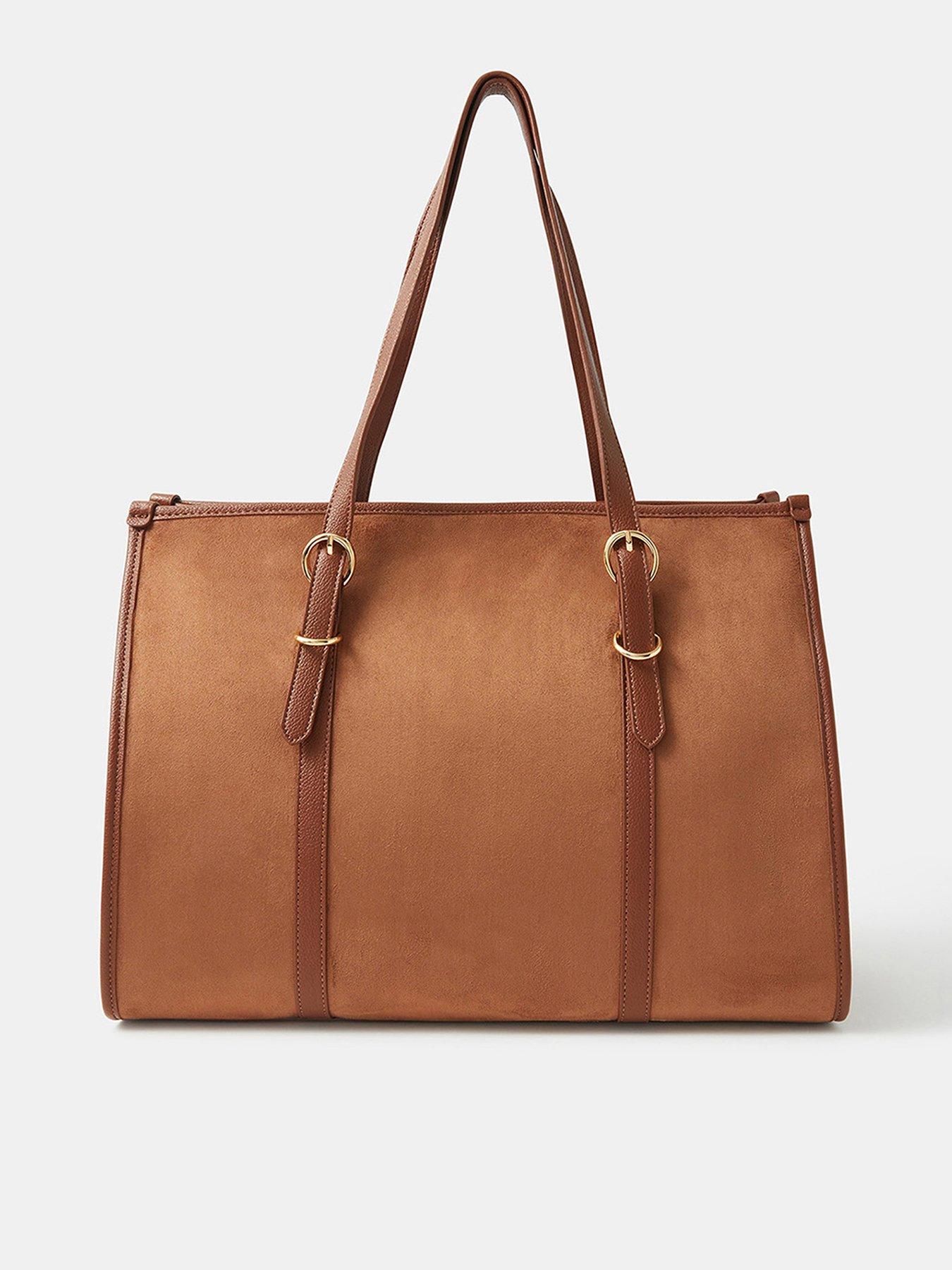 Image 1 of 5 of Accessorize Buckle Strap Suedette Shoulder Bag - Brown