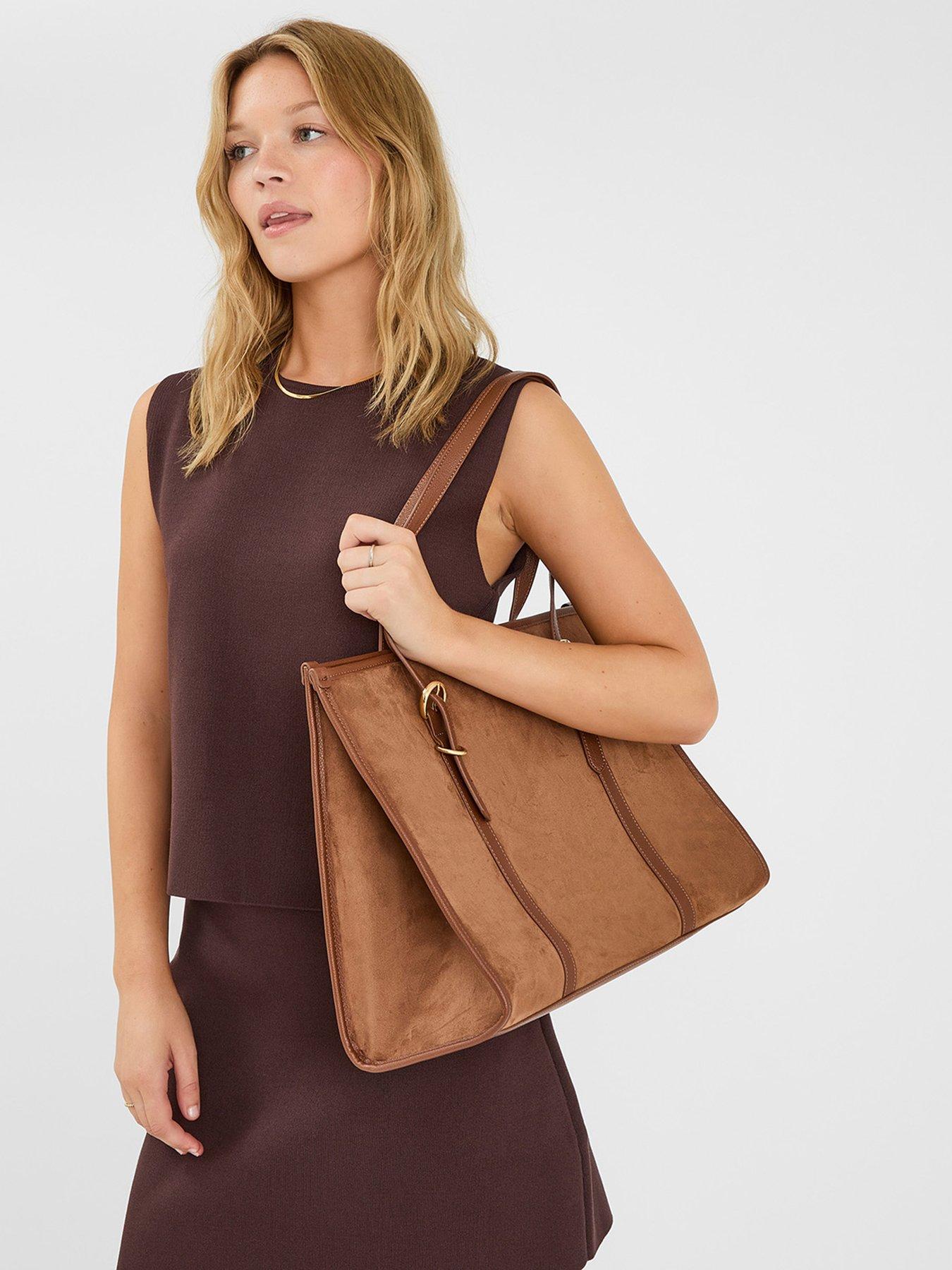 Image 2 of 5 of Accessorize Buckle Strap Suedette Shoulder Bag - Brown