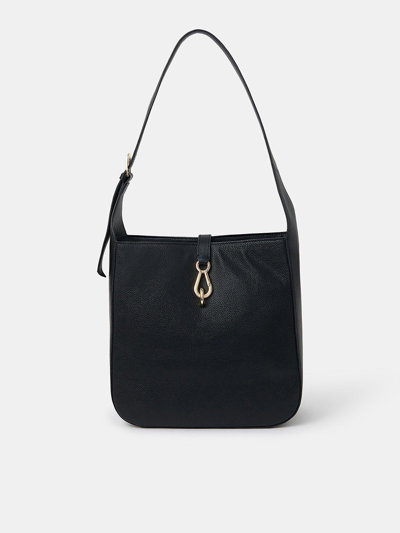 Accessorize Clasp Leather Shoulder Bag - Black