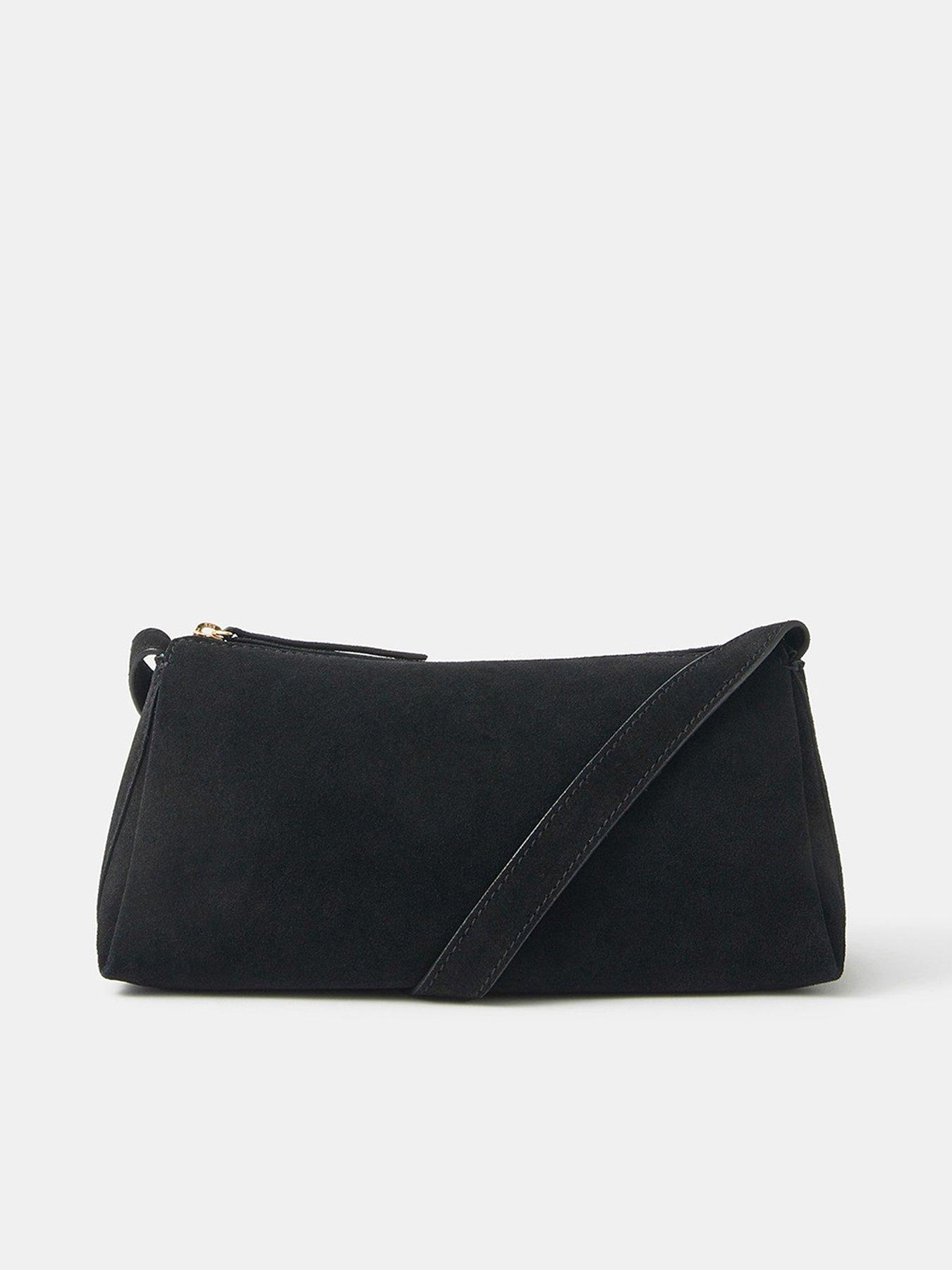 Image 1 of 5 of Accessorize Suede Crossbody Bag - Black