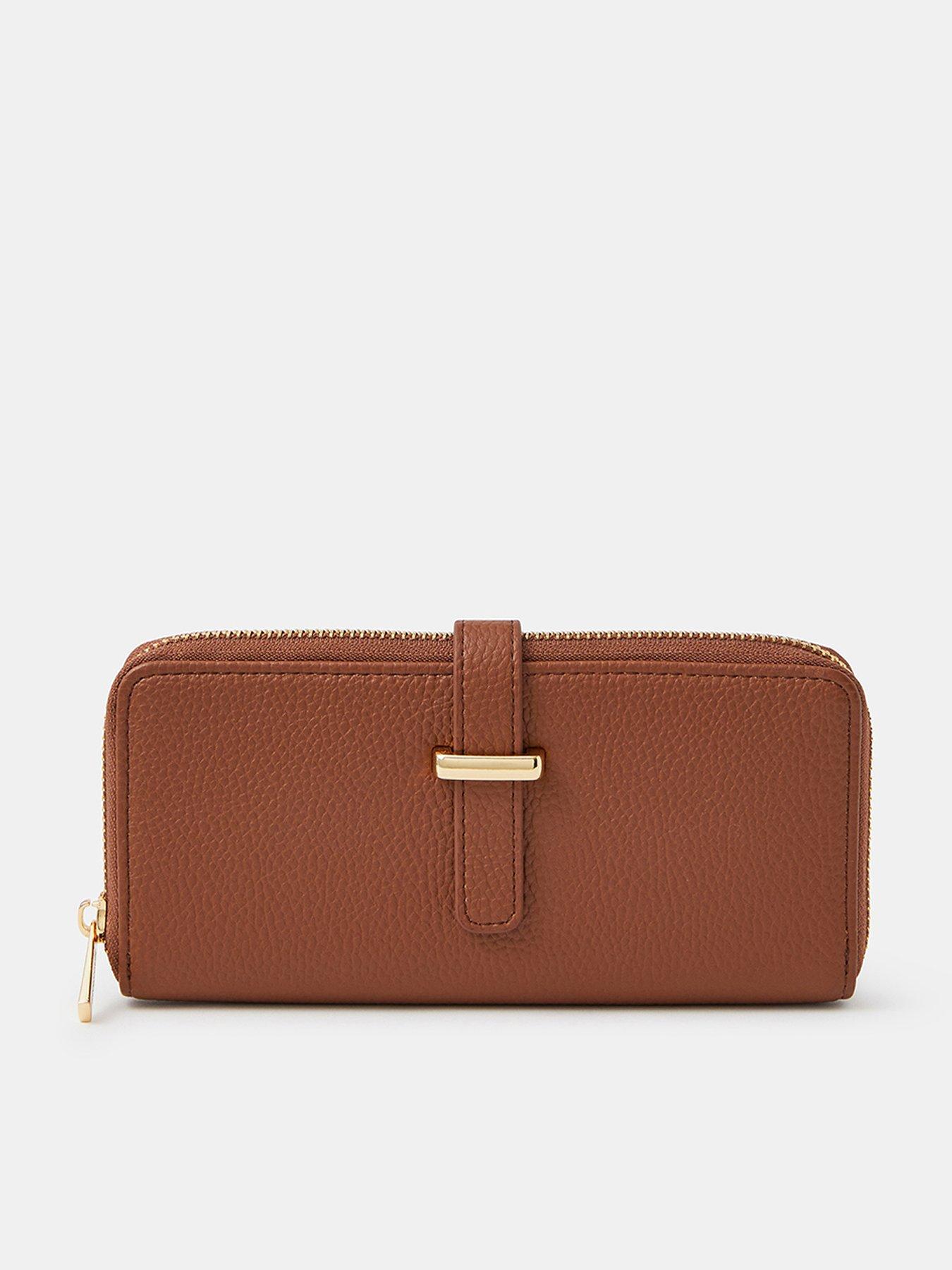 Accessorize Tab Zip Around Purse - Brown