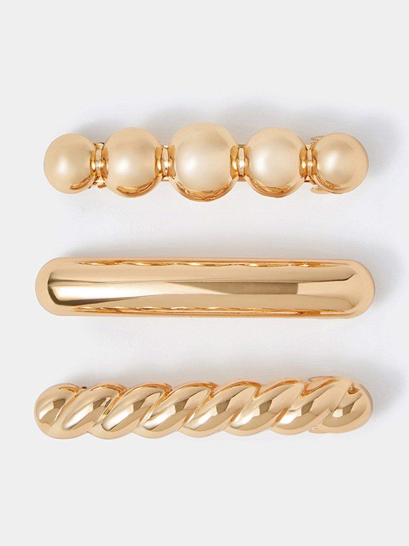 Accessorize 3-Pack Textured Barrette Hair Clips - Gold