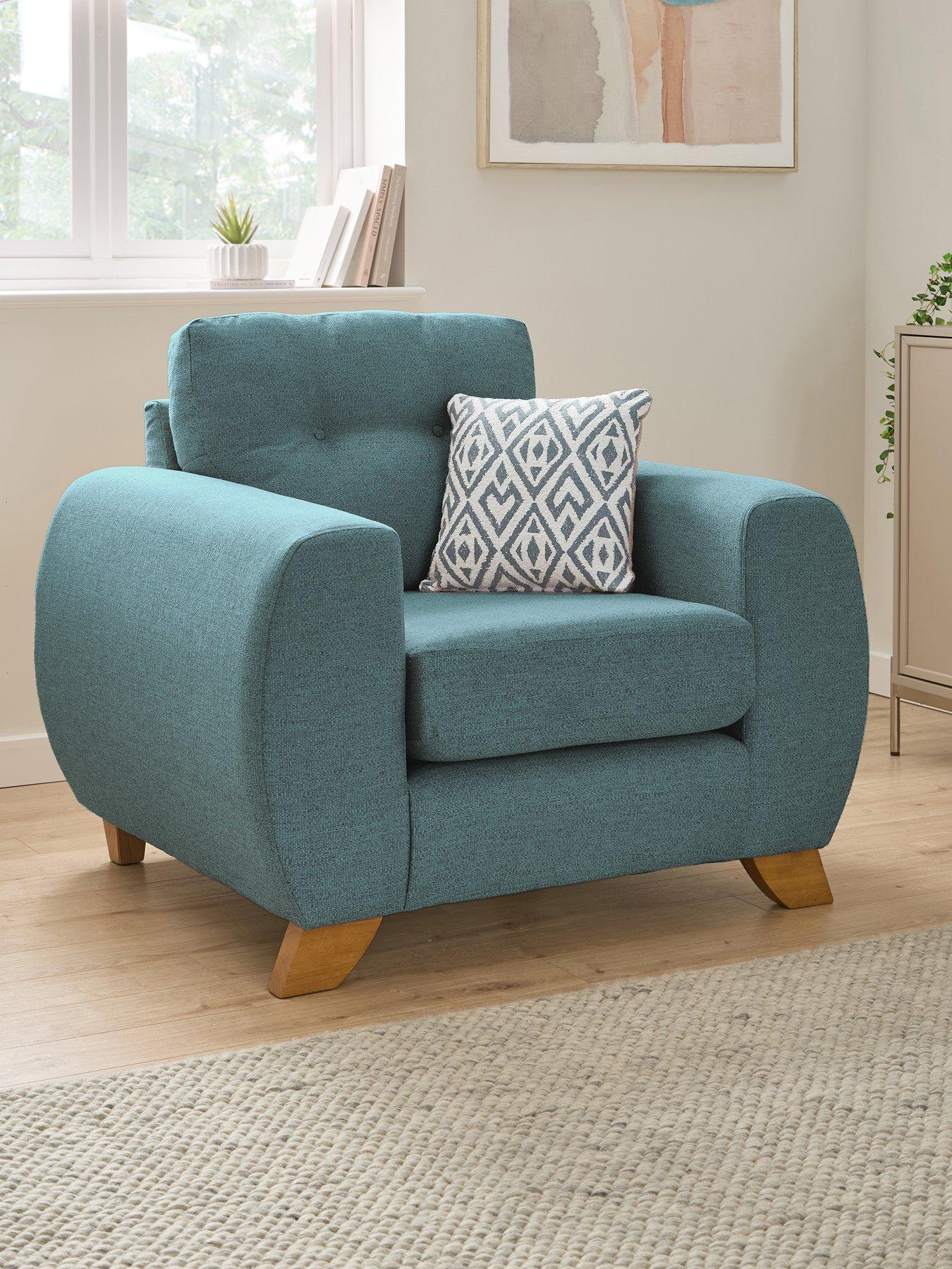 Very Home Prent Fabric Armchair - Teal - Made to order in the UK - Made to order in the UK