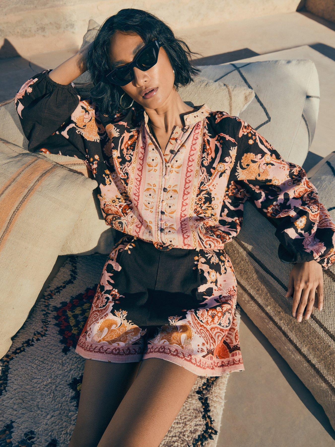 The Very Collection Printed Button Detail Co-Ord Blouse - Print