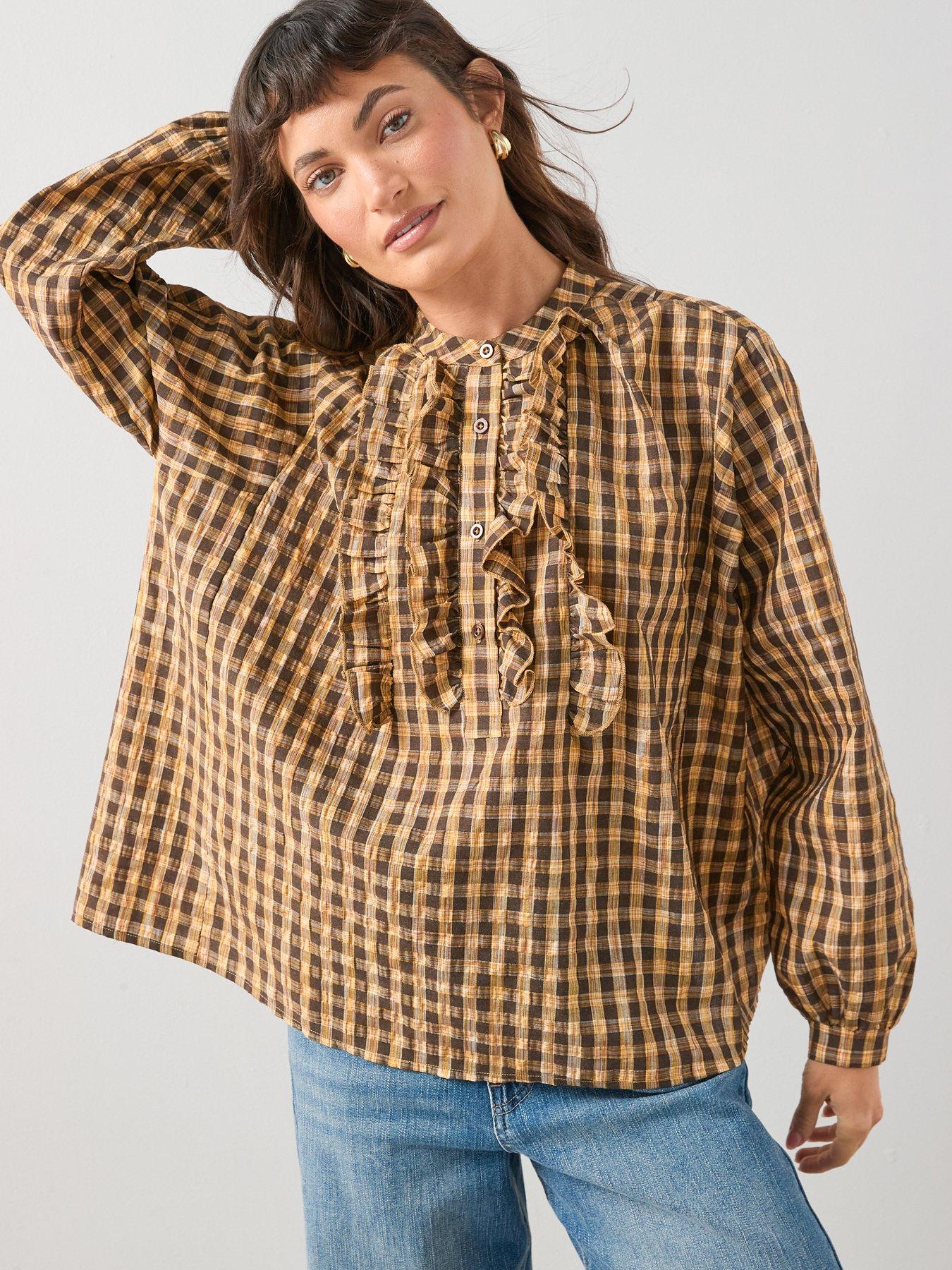 the-very-collection-cotton-ruffle-check-blouse-yellow
