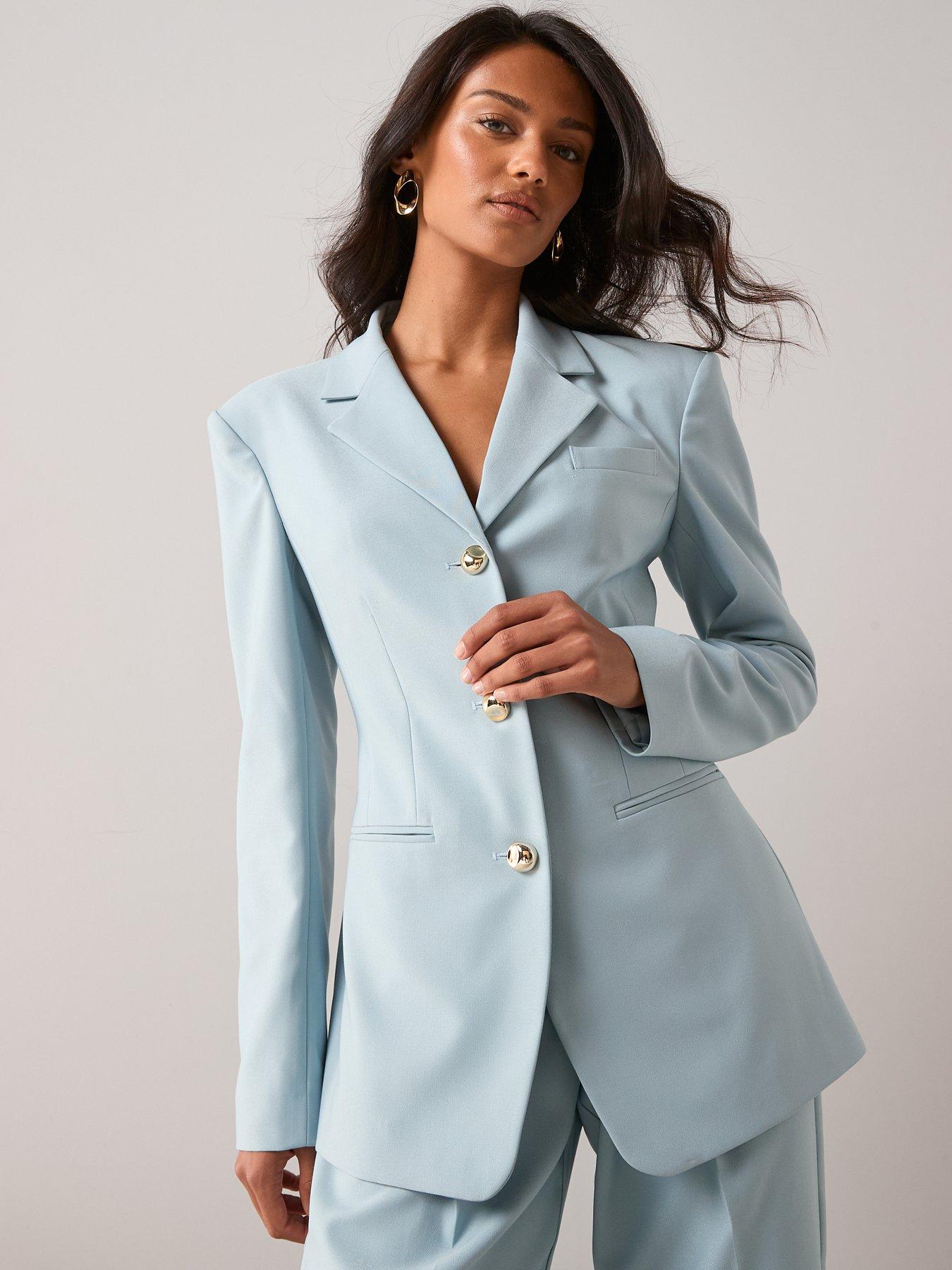 Image 6 of 7 of The Very Collection Fitted Longline Blazer - Light Blue