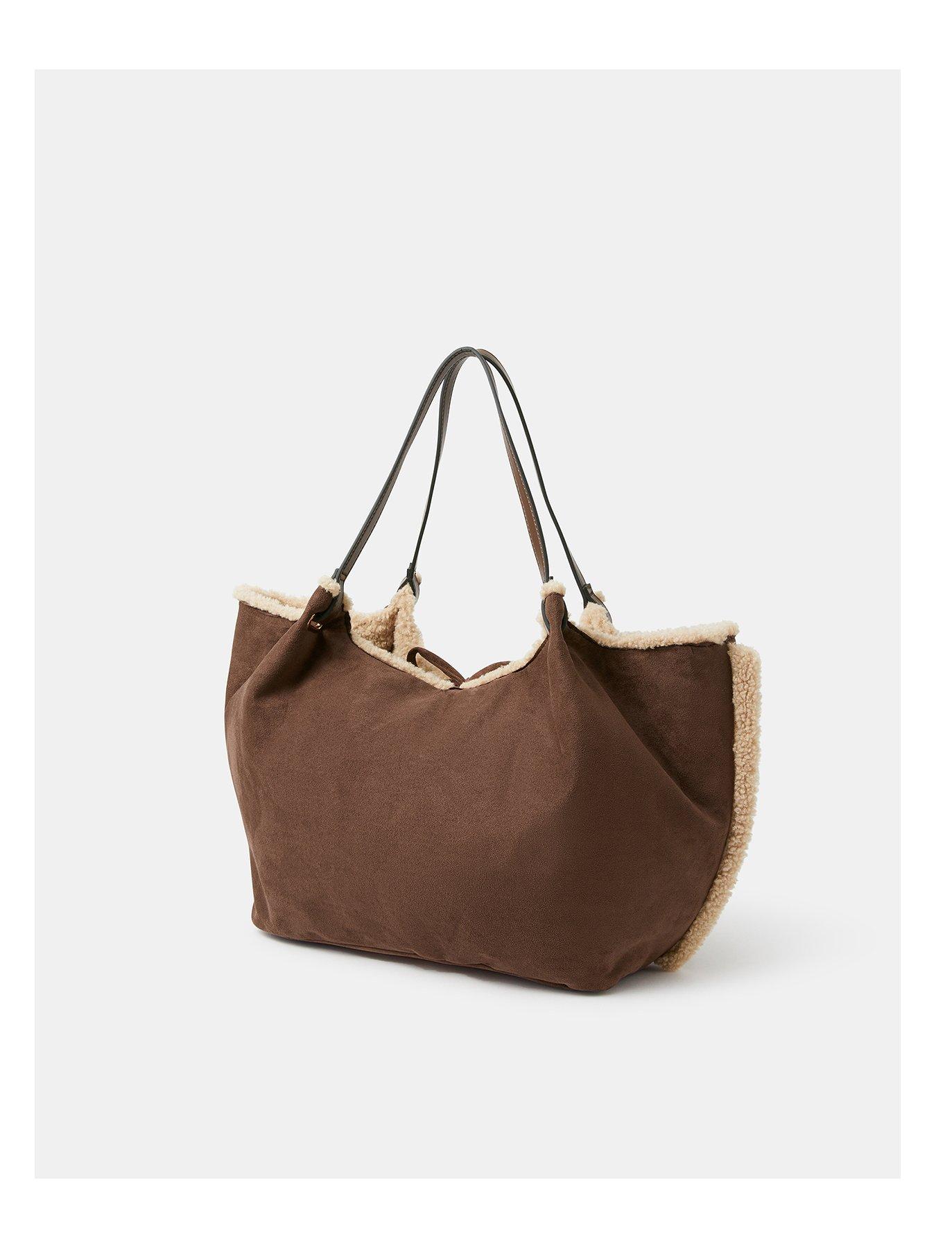 Image 4 of 5 of Accessorize Reversible Borg Shoulder Bag - Cream