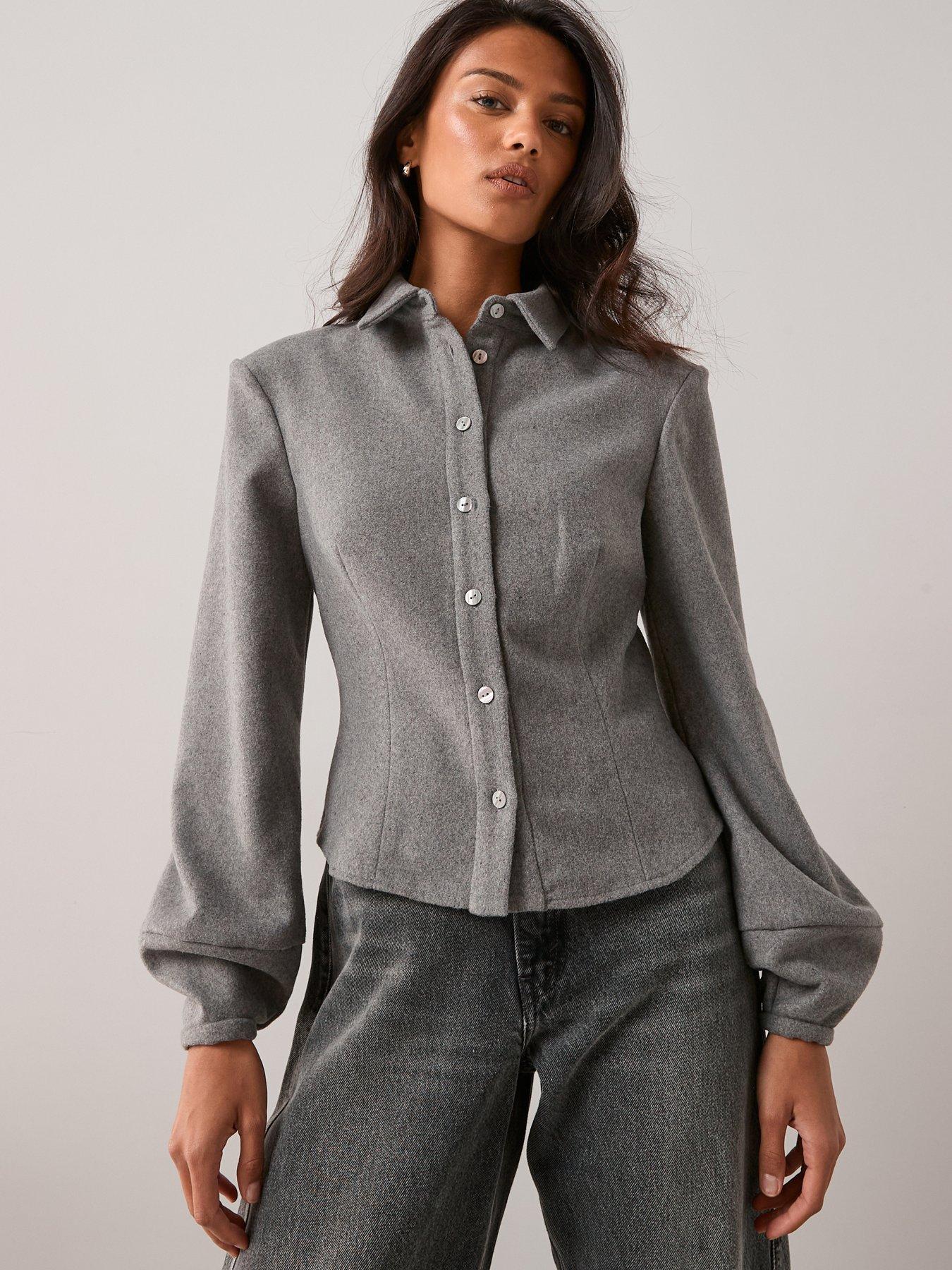 The Very Collection Button Up Fitted Co-Ord Shirt - Grey