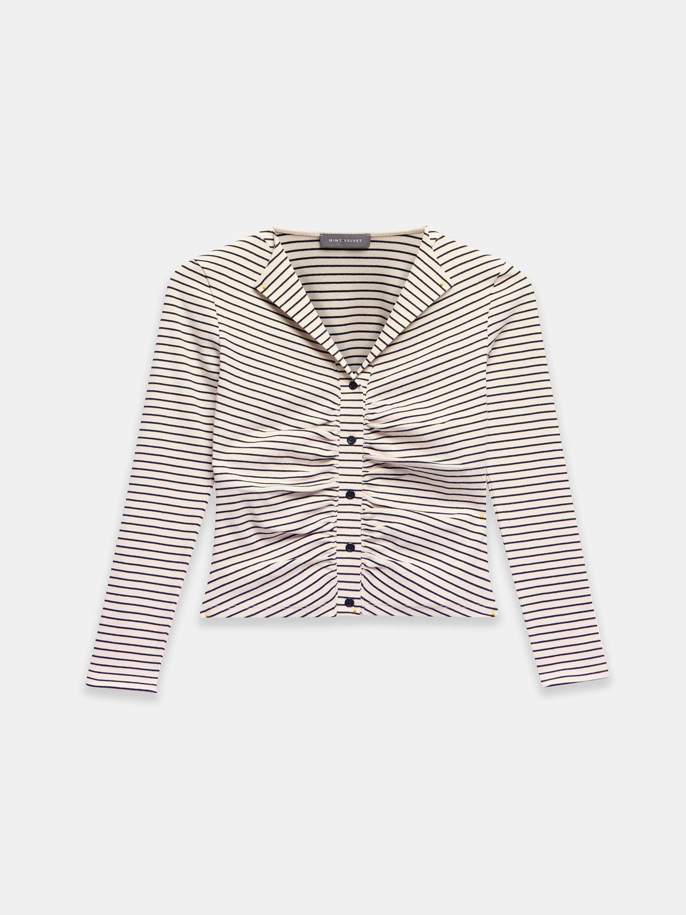 mint-velvet-ivory-stripe-ruched-top-creamdetail