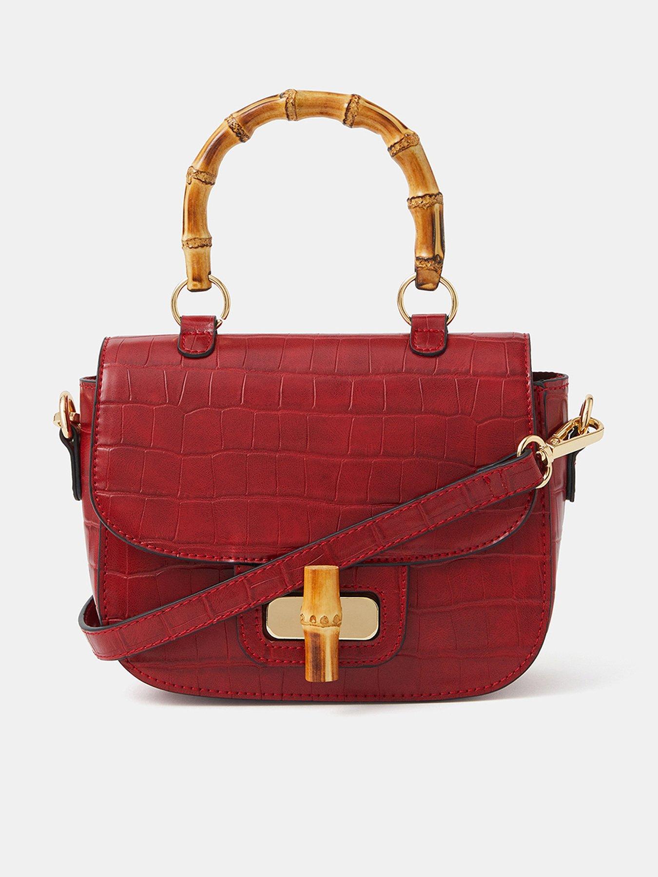 Accessorize Bamboo Handle Croc Crossbody Bag - Red