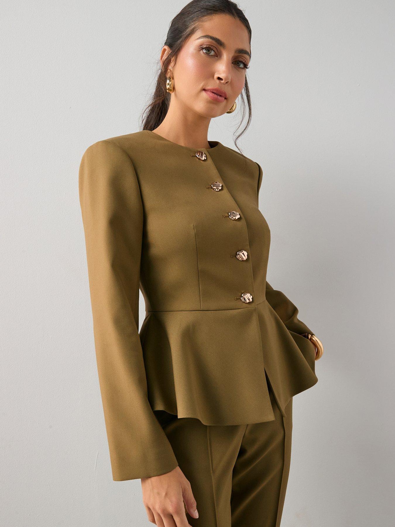 Image 1 of 6 of The Very Collection Peplum Hem Blazer&nbsp;- Olive
