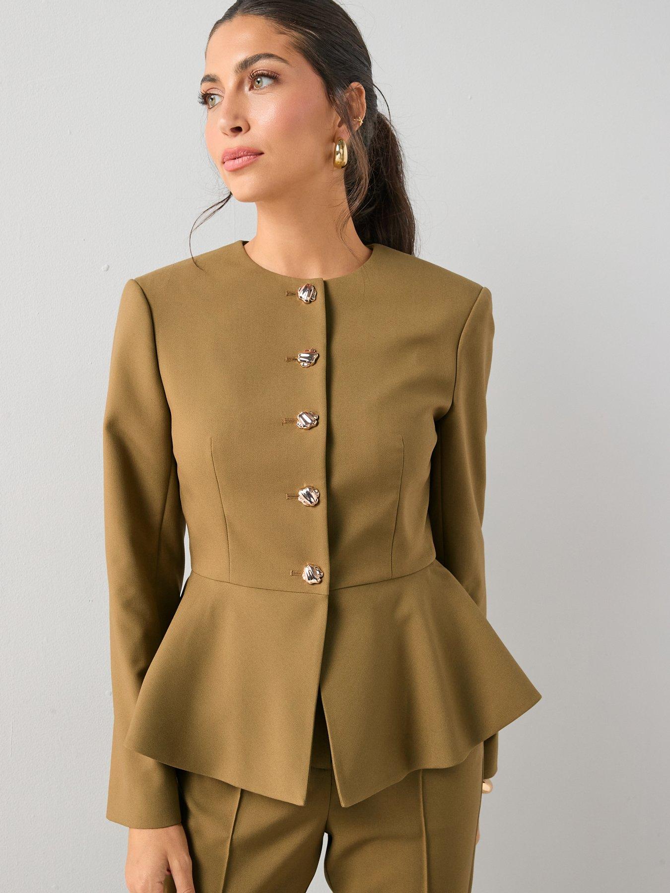 Image 6 of 6 of The Very Collection Peplum Hem Blazer&nbsp;- Olive
