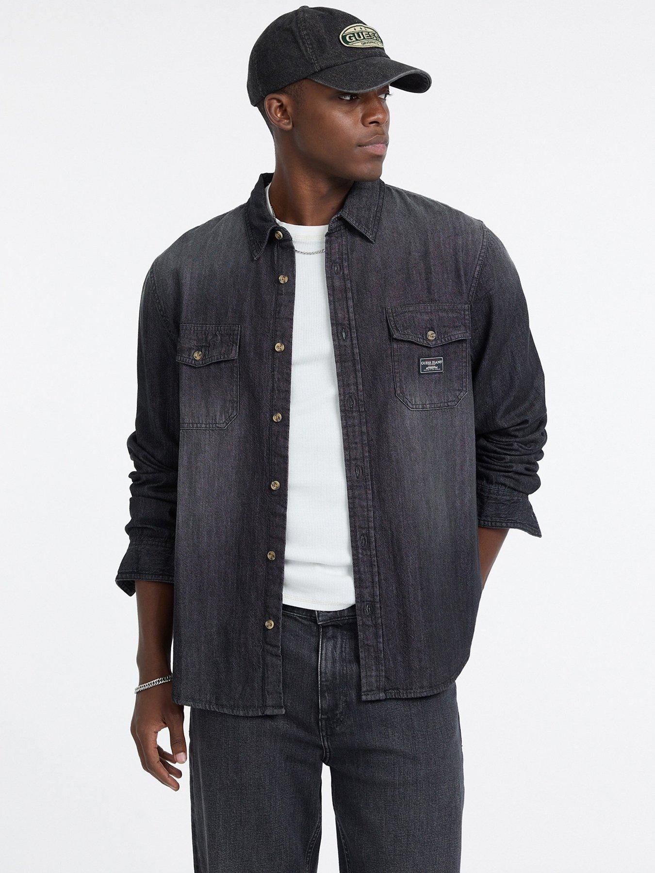 guess-jeans-regular-long-sleeve-denim-shirt-blackfront