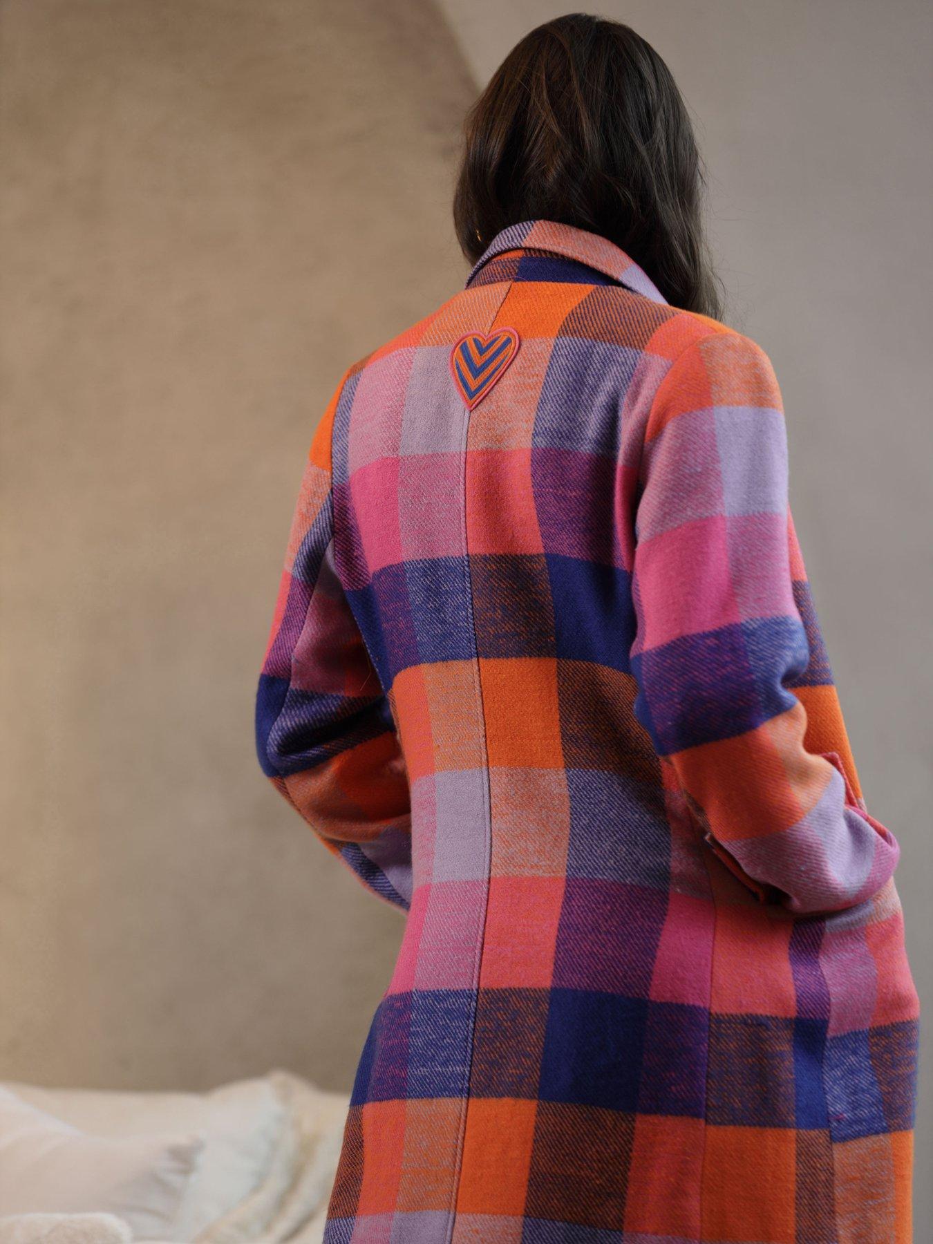 Image 2 of 5 of Emily Lovelock Checked Coat - Pink