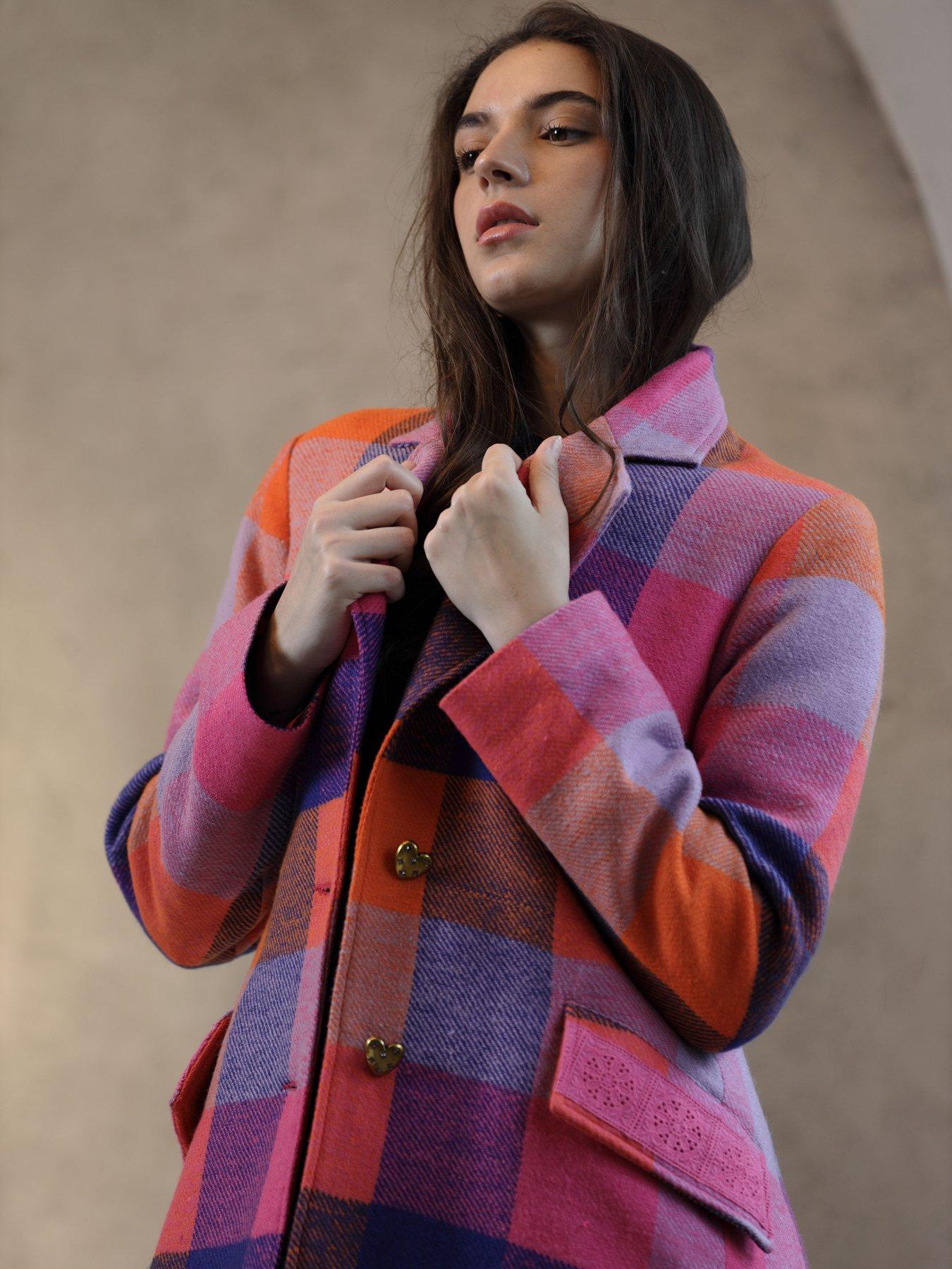 Image 3 of 5 of Emily Lovelock Checked Coat - Pink