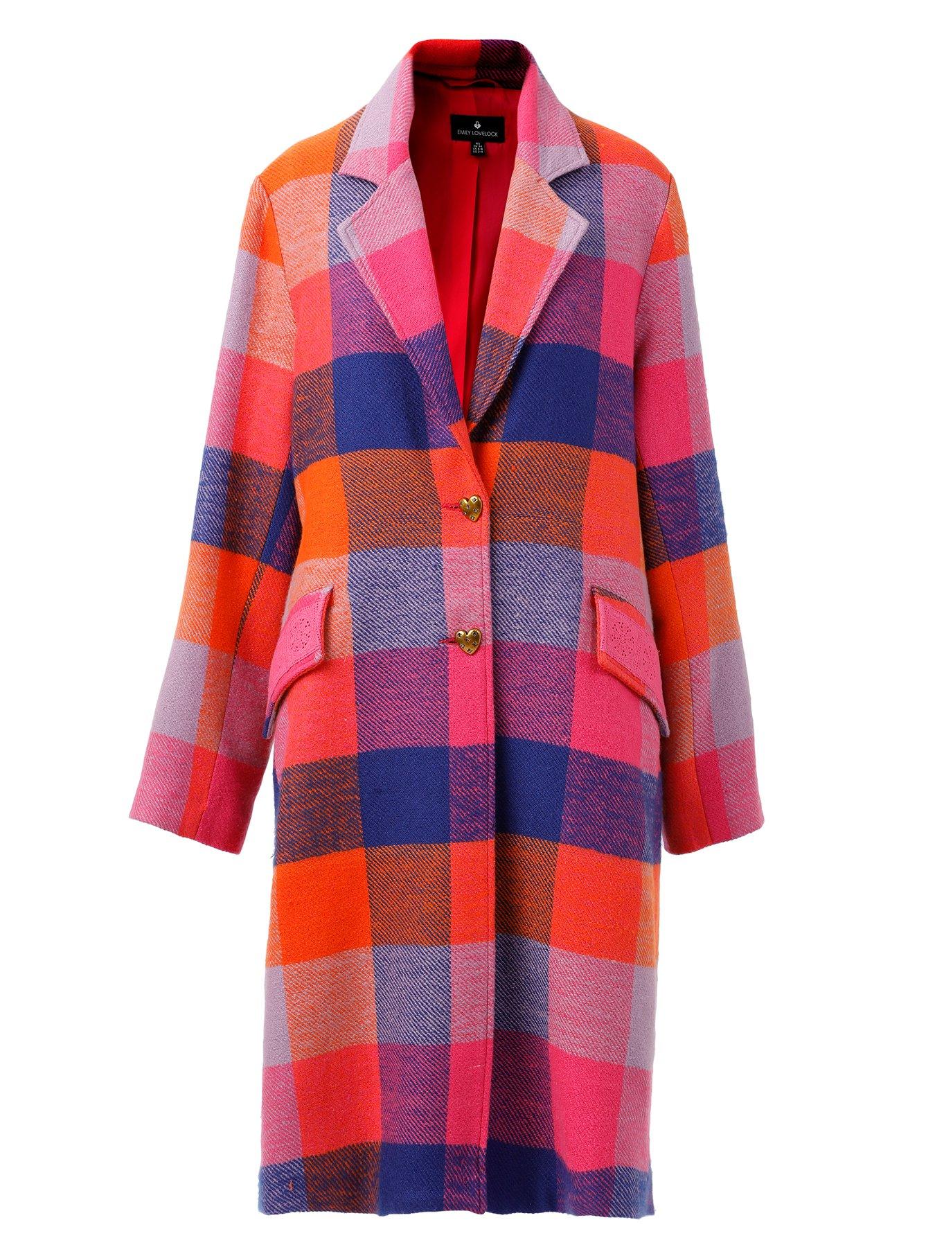 Image 4 of 5 of Emily Lovelock Checked Coat - Pink