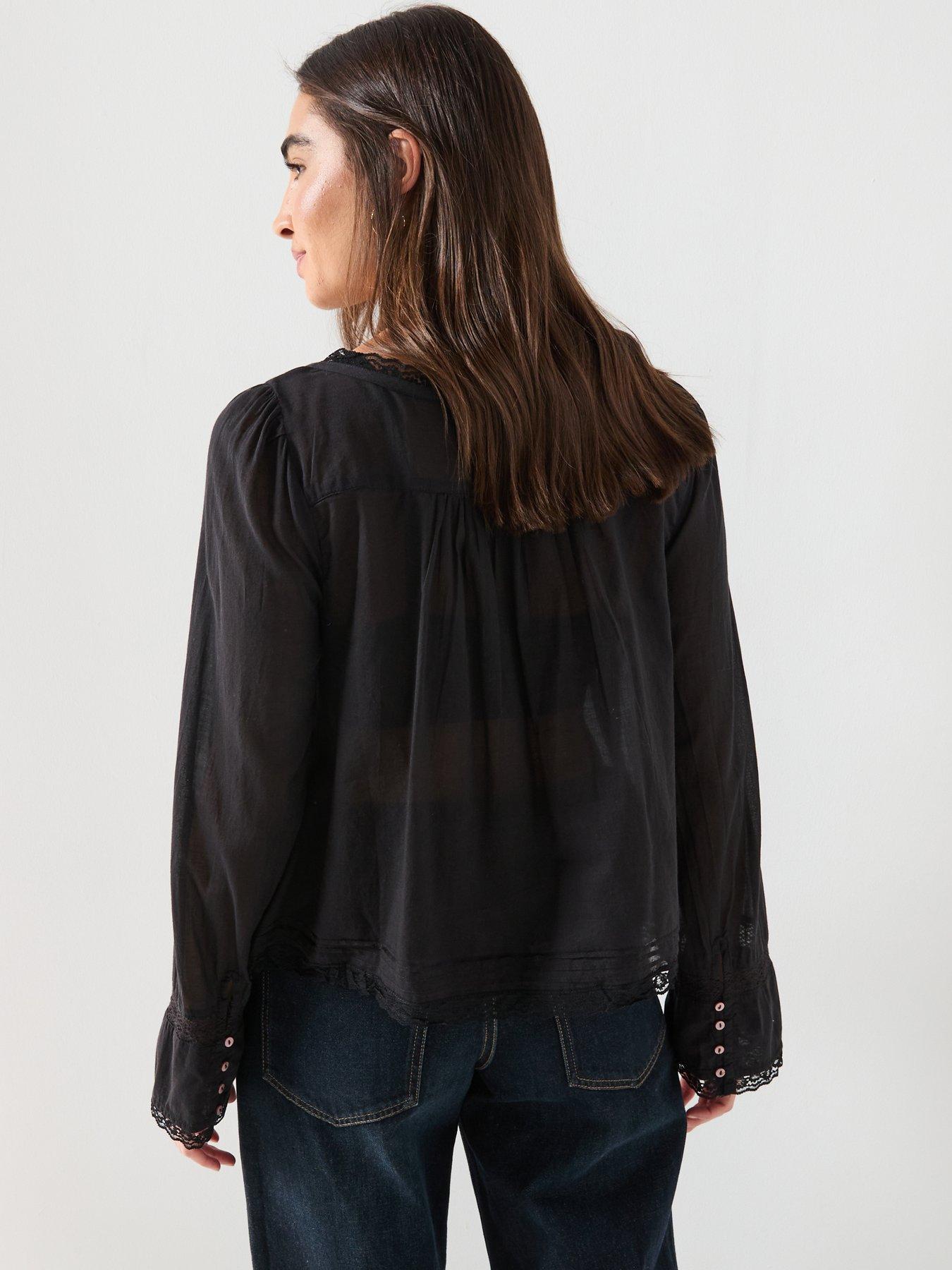 Image 2 of 6 of FREE PEOPLE Long Sleeve Evermore Blouse - Black