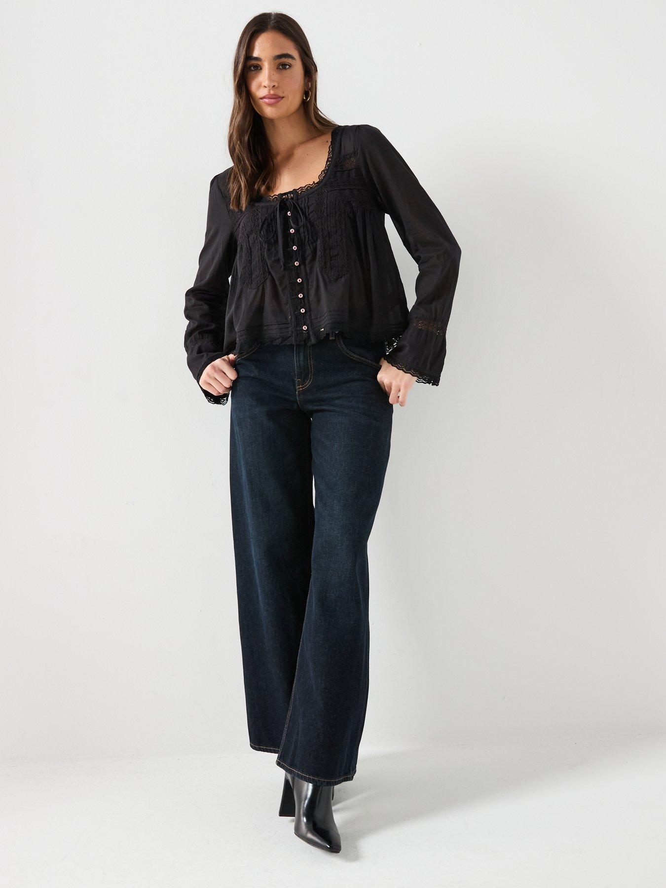 Image 3 of 6 of FREE PEOPLE Long Sleeve Evermore Blouse - Black