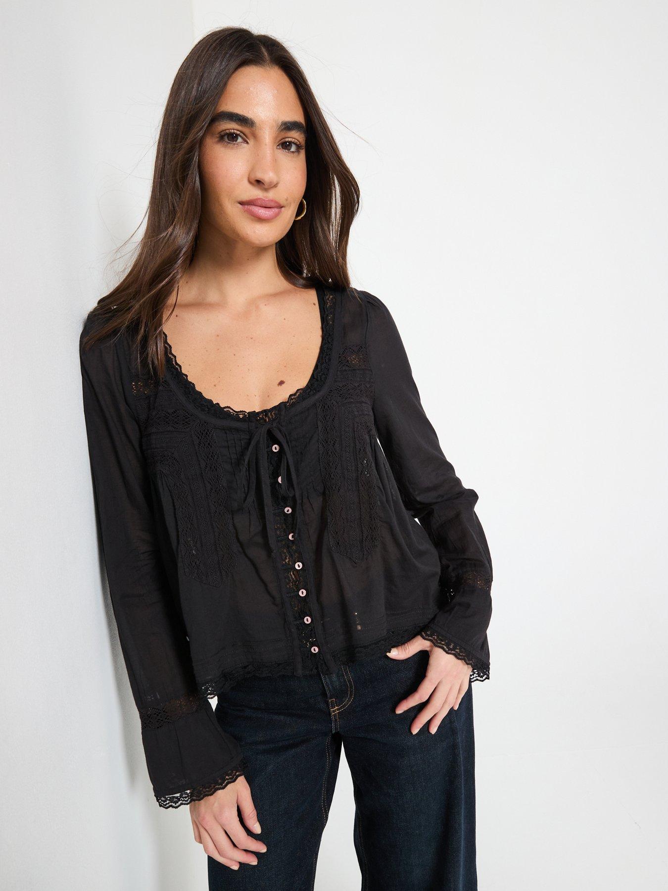 Image 6 of 6 of FREE PEOPLE Long Sleeve Evermore Blouse - Black