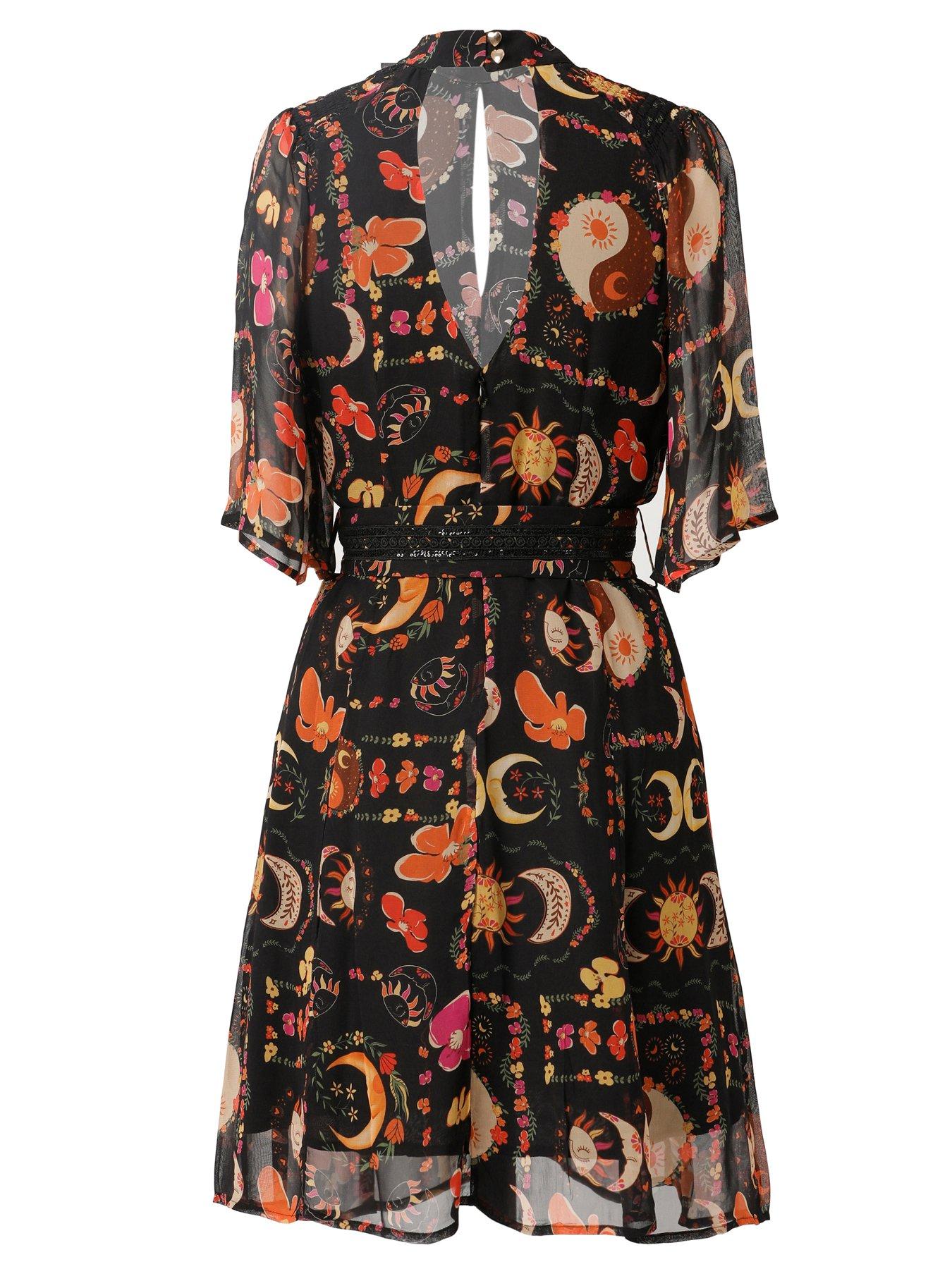 Image 2 of 4 of Emily Lovelock Printed Short Dress - Black