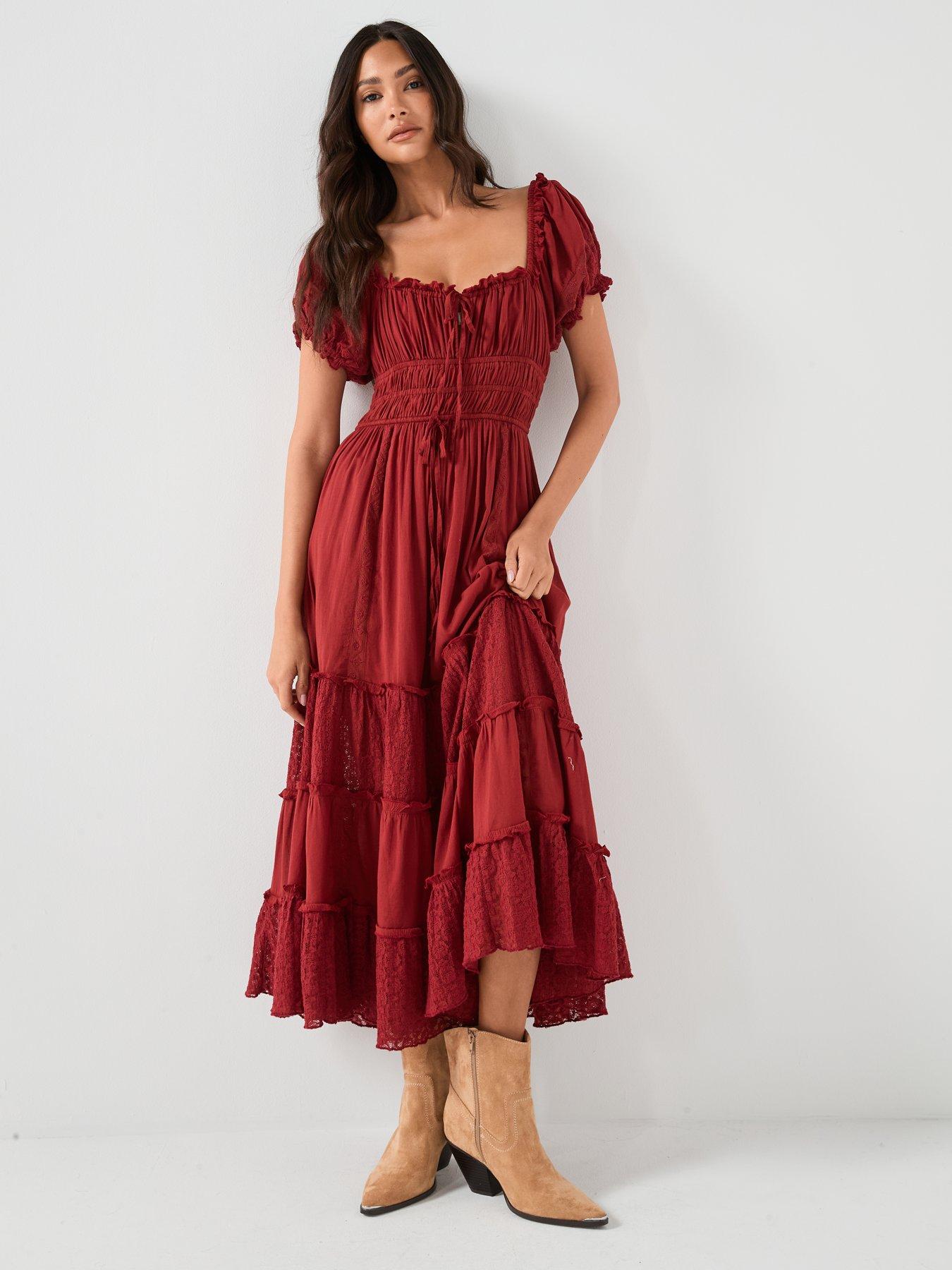 FREE PEOPLE Falling Sun Midi Dress - Red | Very Ireland