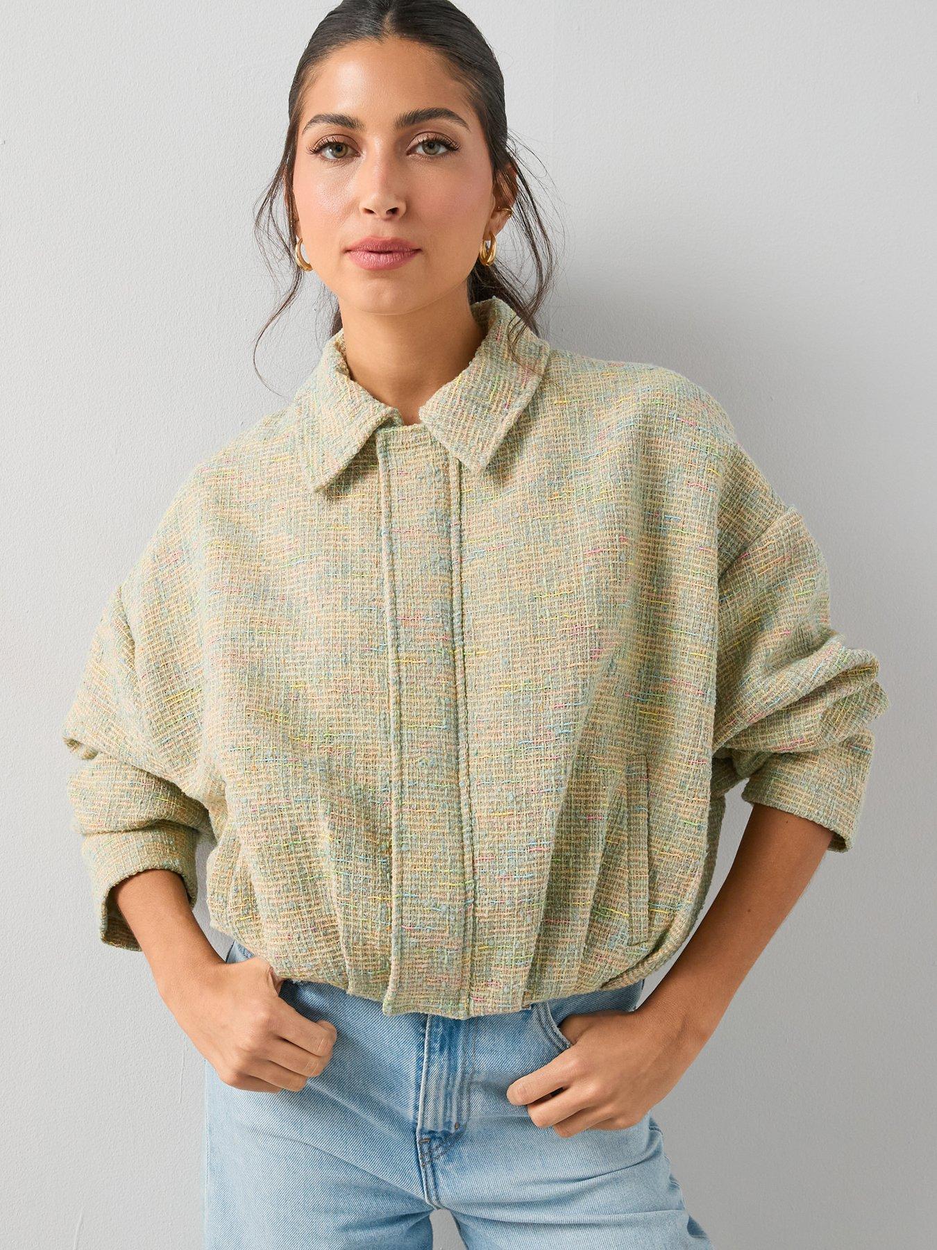 the-very-collection-boucle-bomber-jacket-greenfront