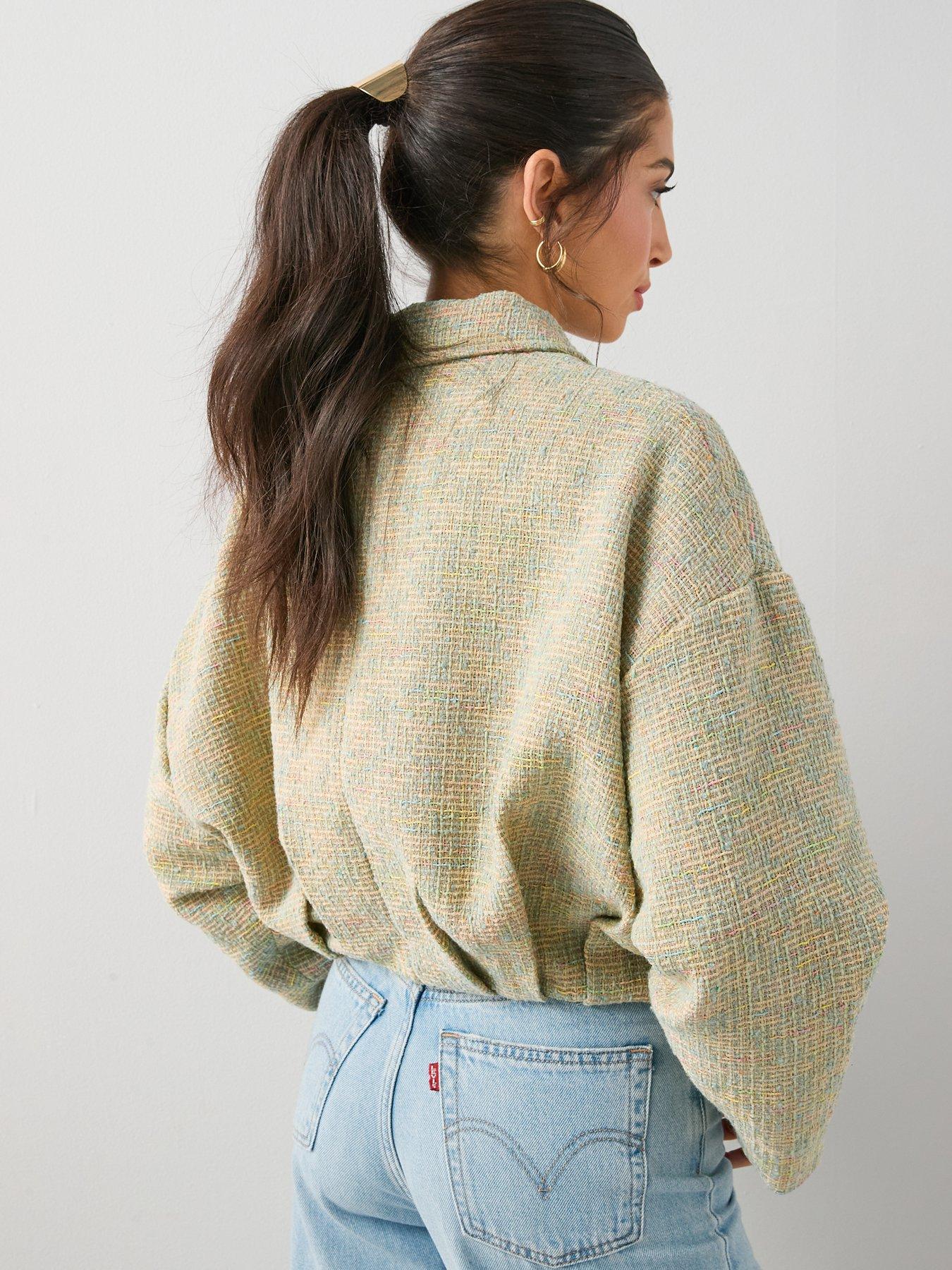 the-very-collection-boucle-bomber-jacket-greenstillFront