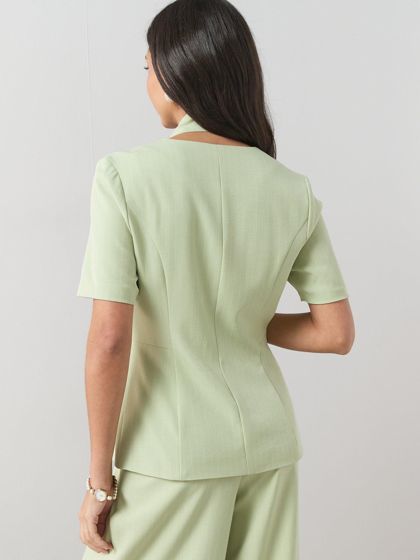 the-very-collection-pinstripe-short-sleeve-tailored-top-sagestillFront
