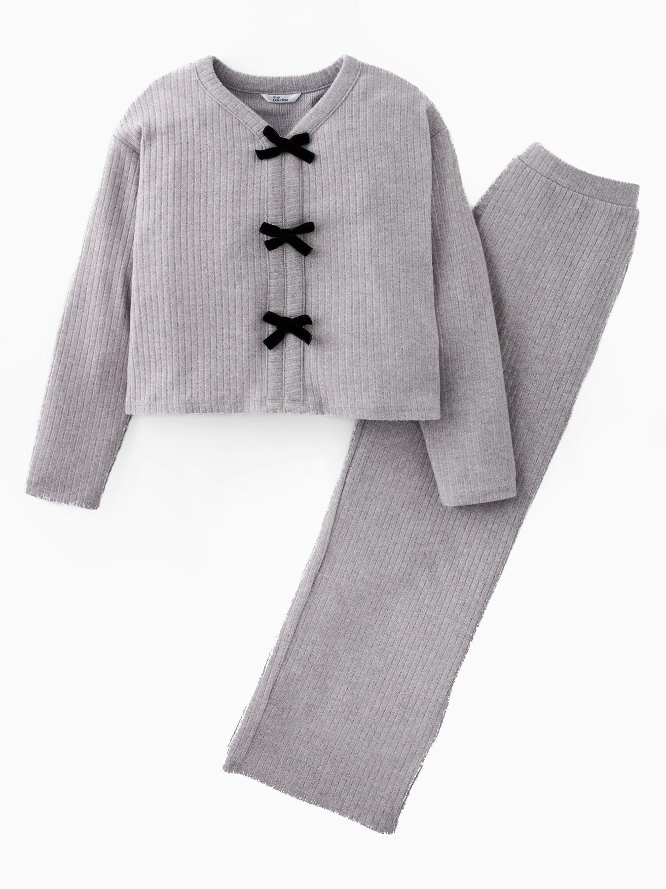 The Very Collection Girls Soft Touch Bow Front Top With Flare Trousers - Grey