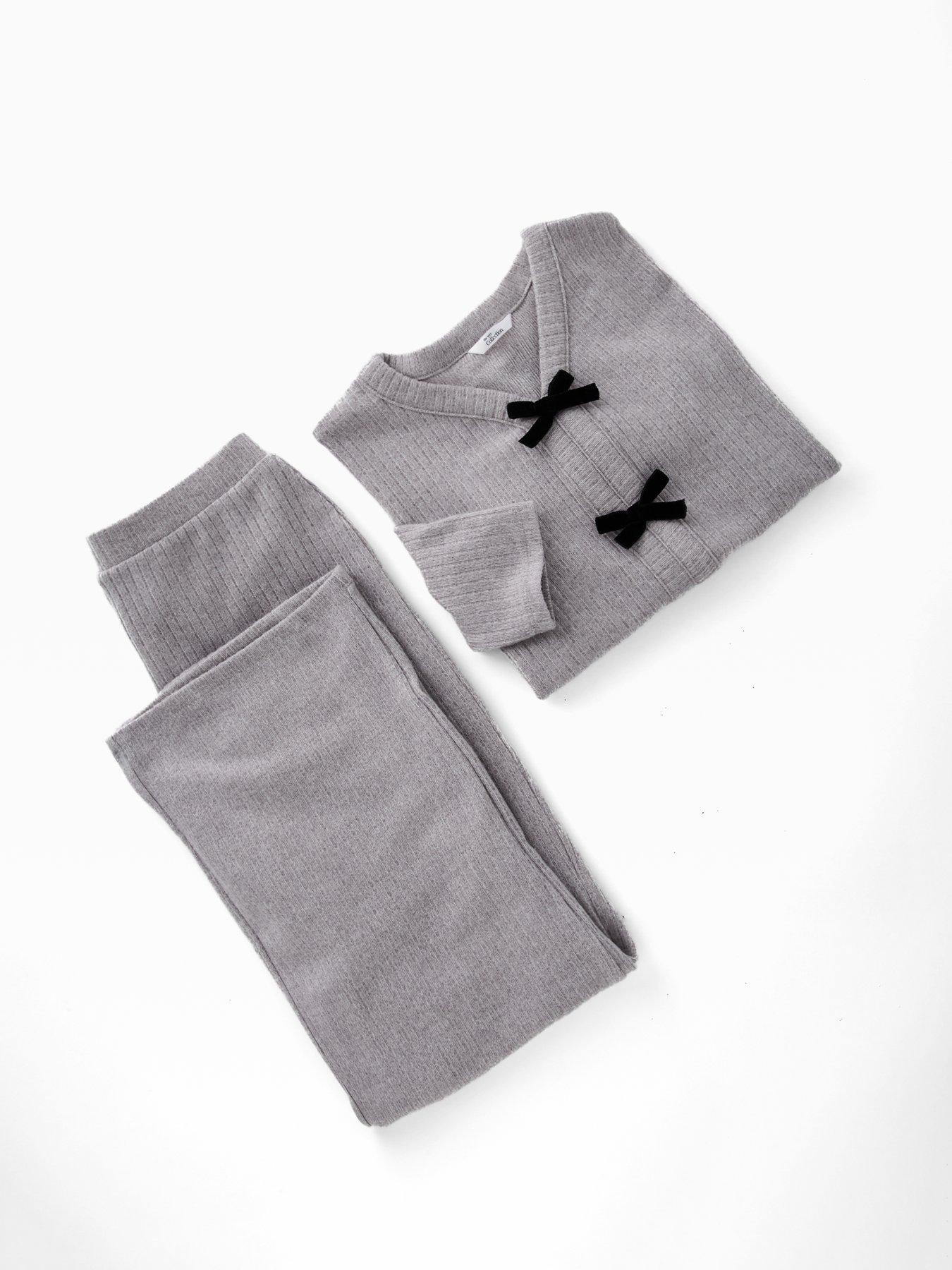 the-very-collection-girls-soft-touch-bow-front-top-with-flare-trousers-greyoutfit