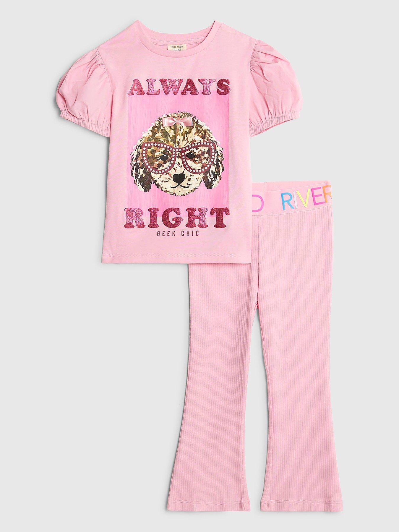River Island Mini Mini Girls Always Right Dog T-shirt Set - Pink
