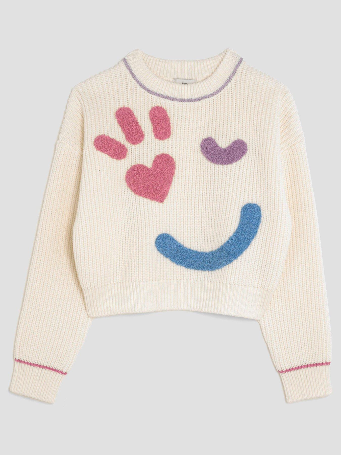River Island Older Girls Smiley Knitted Jumper - Cream