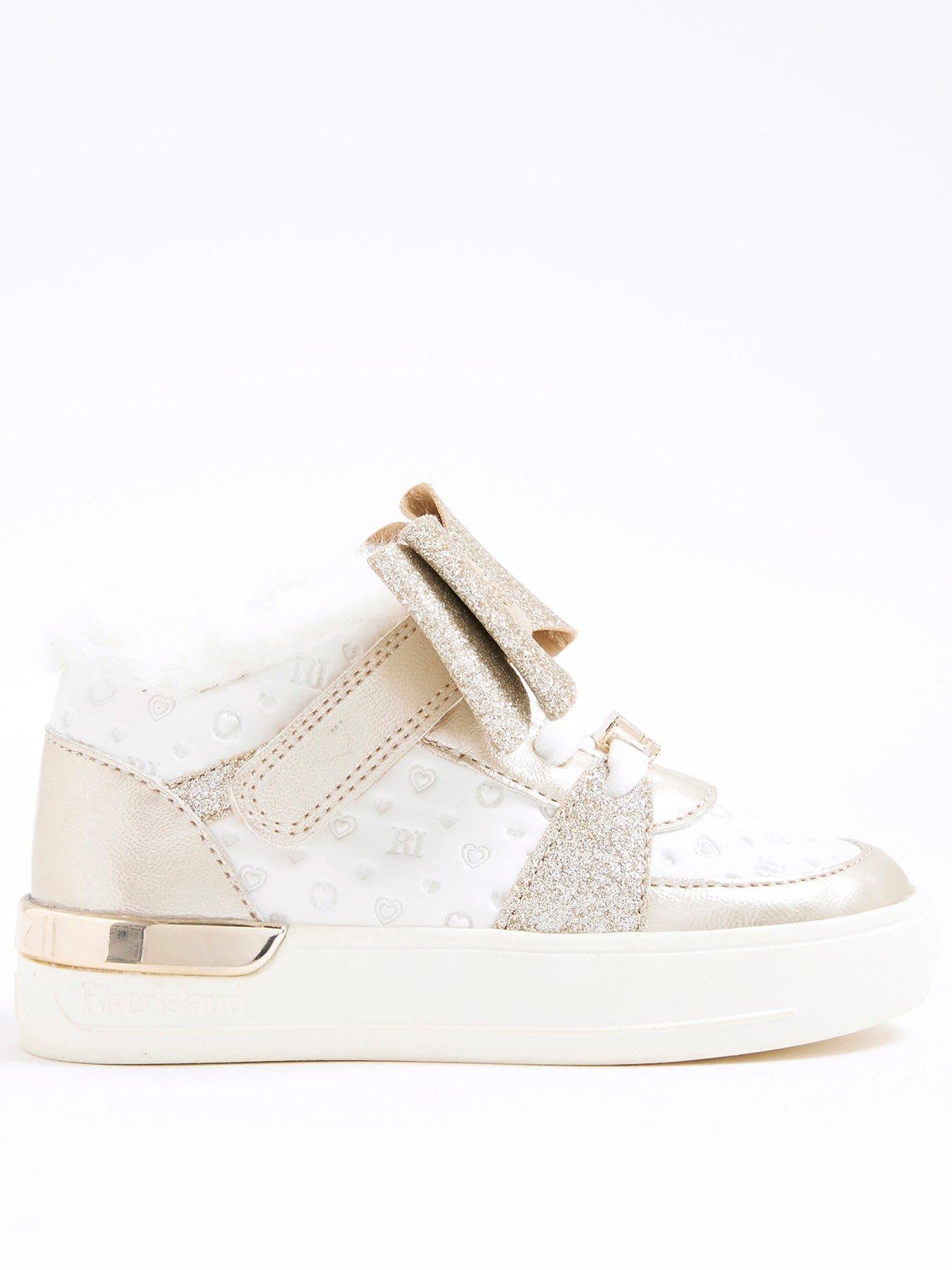 River Island Mini Mini Girls Fur Bow Glitter High Top Shoes - White