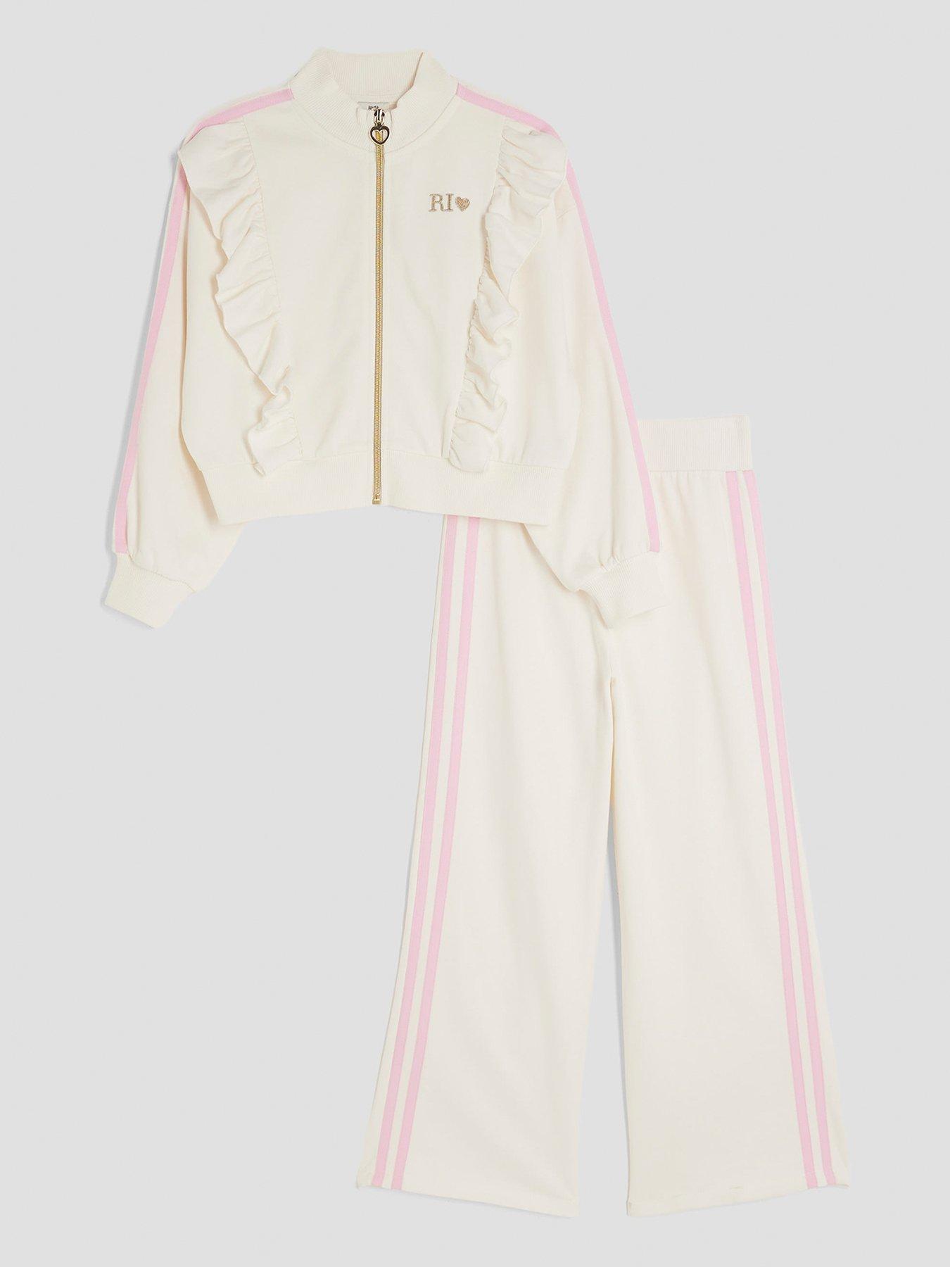 Image 1 of 4 of River Island Older Girls Frill Tracksuit Set - Cream