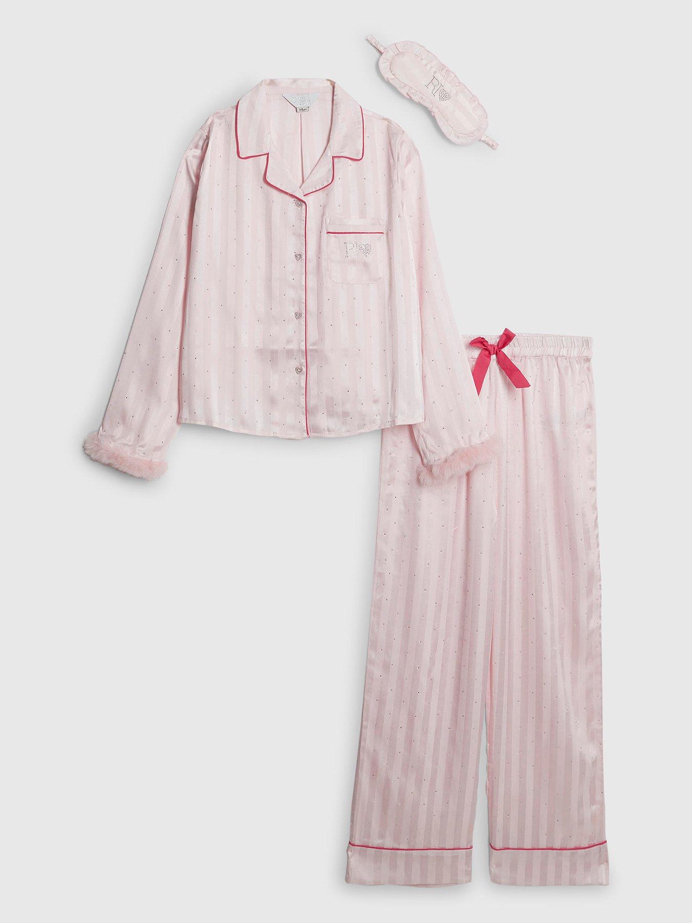 river-island-older-girls-hotfix-fur-cuff-satin-pyjamas-pink