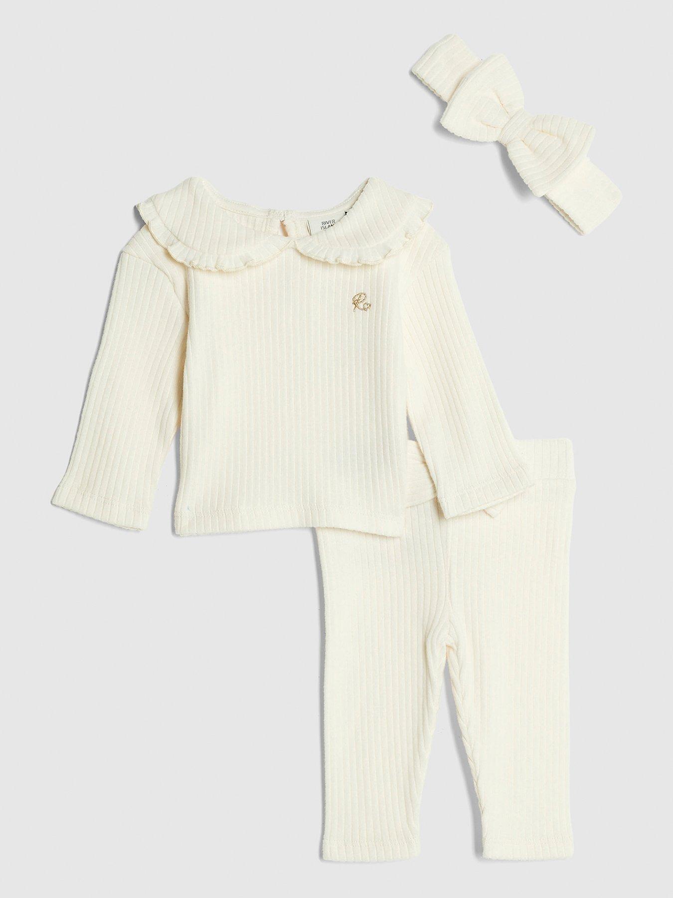 River Island Baby Baby Girls Ribbed Bow Headband Set - Cream