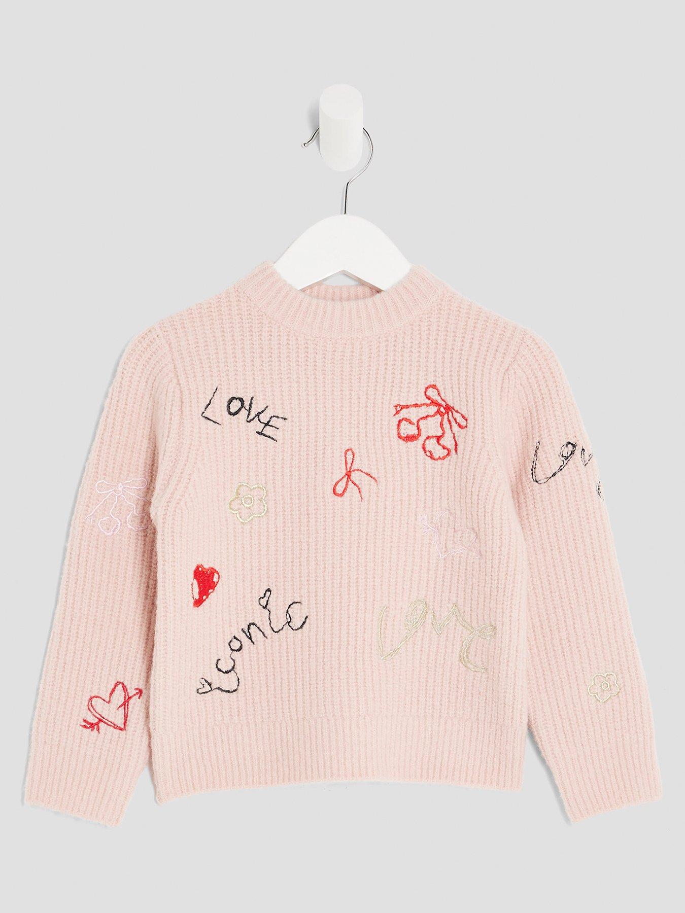River Island Mini Girls Knitted Doodle Jumper - Pink