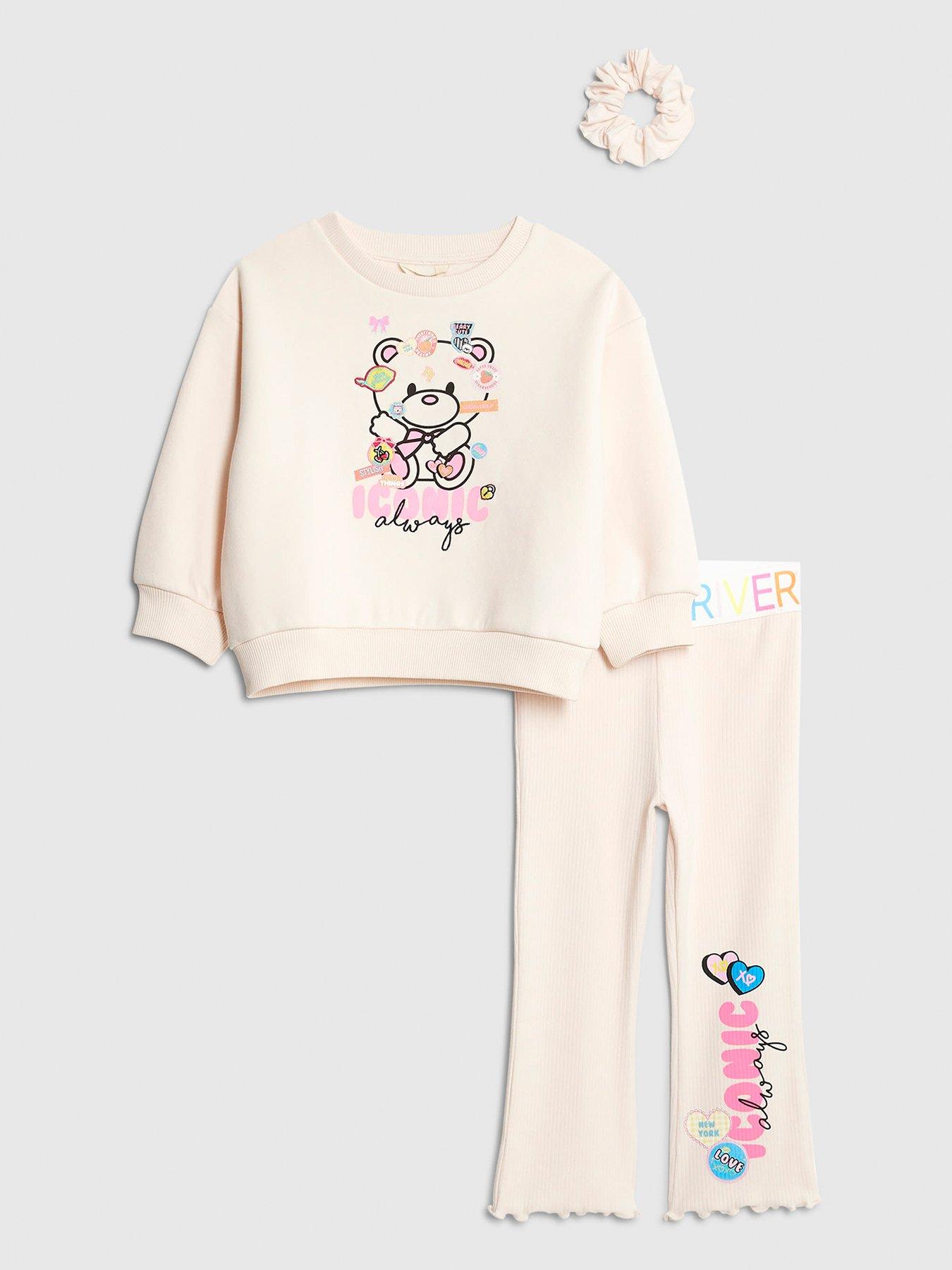 River Island Mini Girls Iconic Bear Sweatshirt Set With Scrunchie - Light Pink