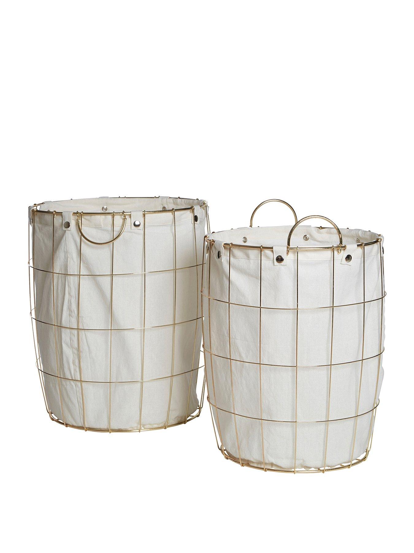 Interiors By Premier Harga Set Of Two Round Gold Wire Laundry Baskets