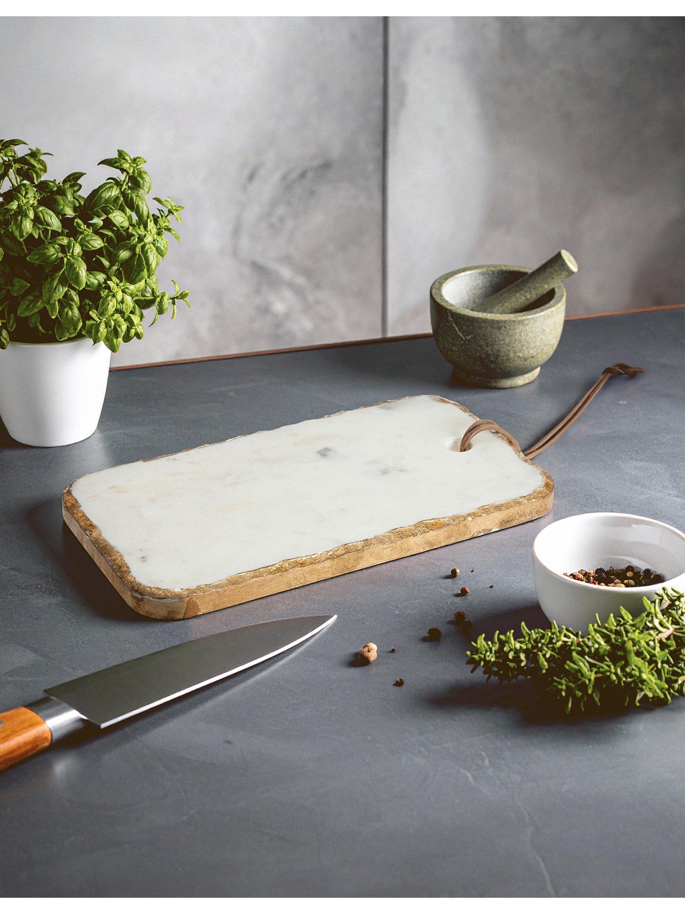 Interiors By Premier Empire White Marble Chopping And Serving Board With Gold Foil Detail