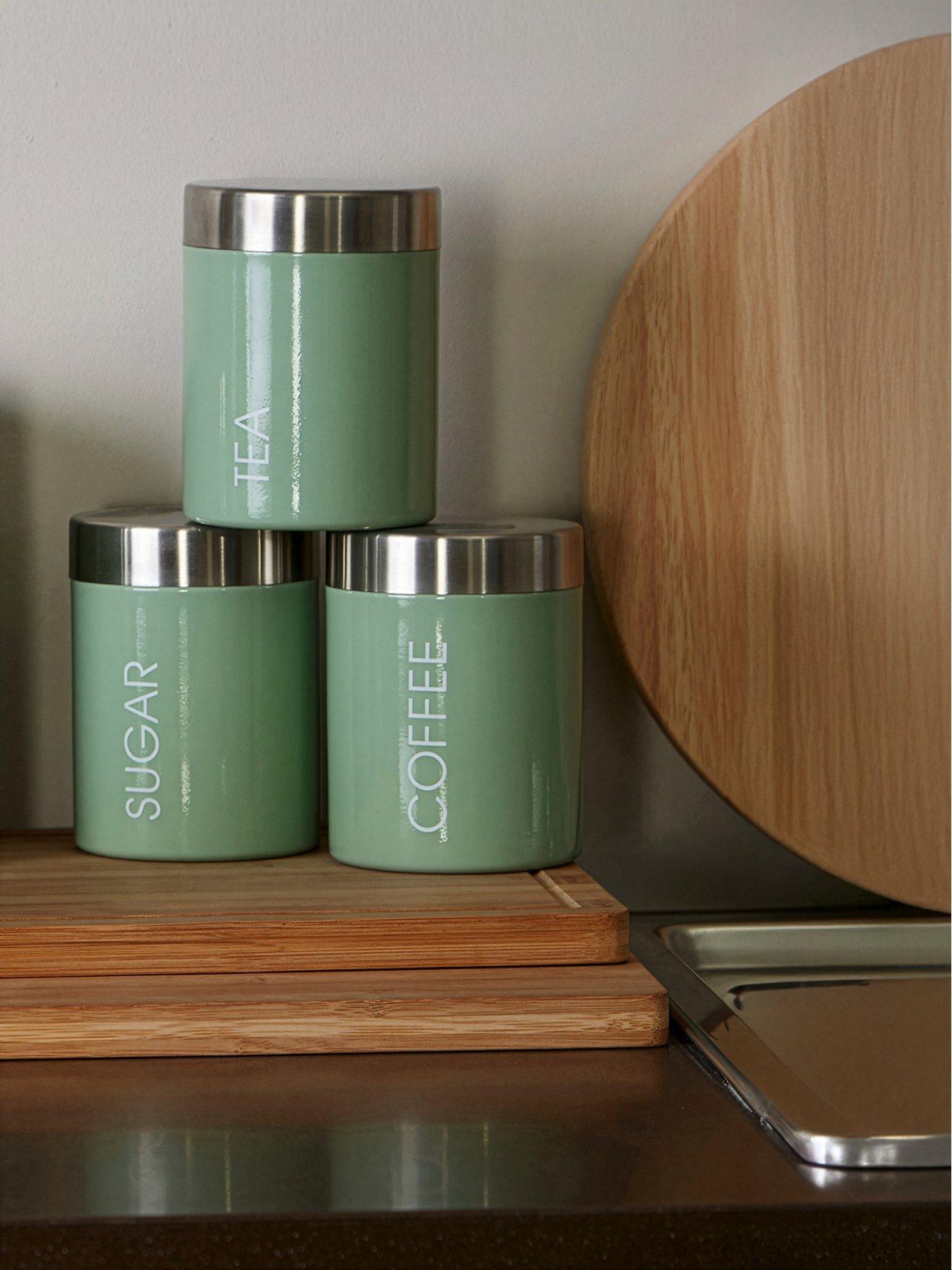 Interiors By Premier Liberty Set Of 3 Pistachio Enamel Canisters