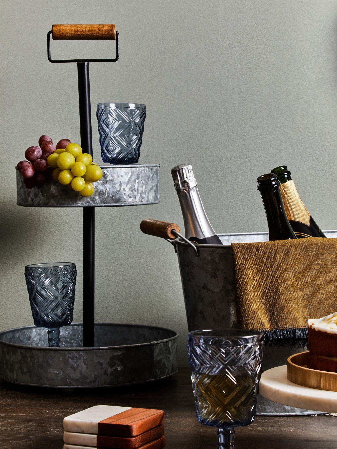 Interiors By Premier Fleur Set Of Four Embossed Blue Tumblers