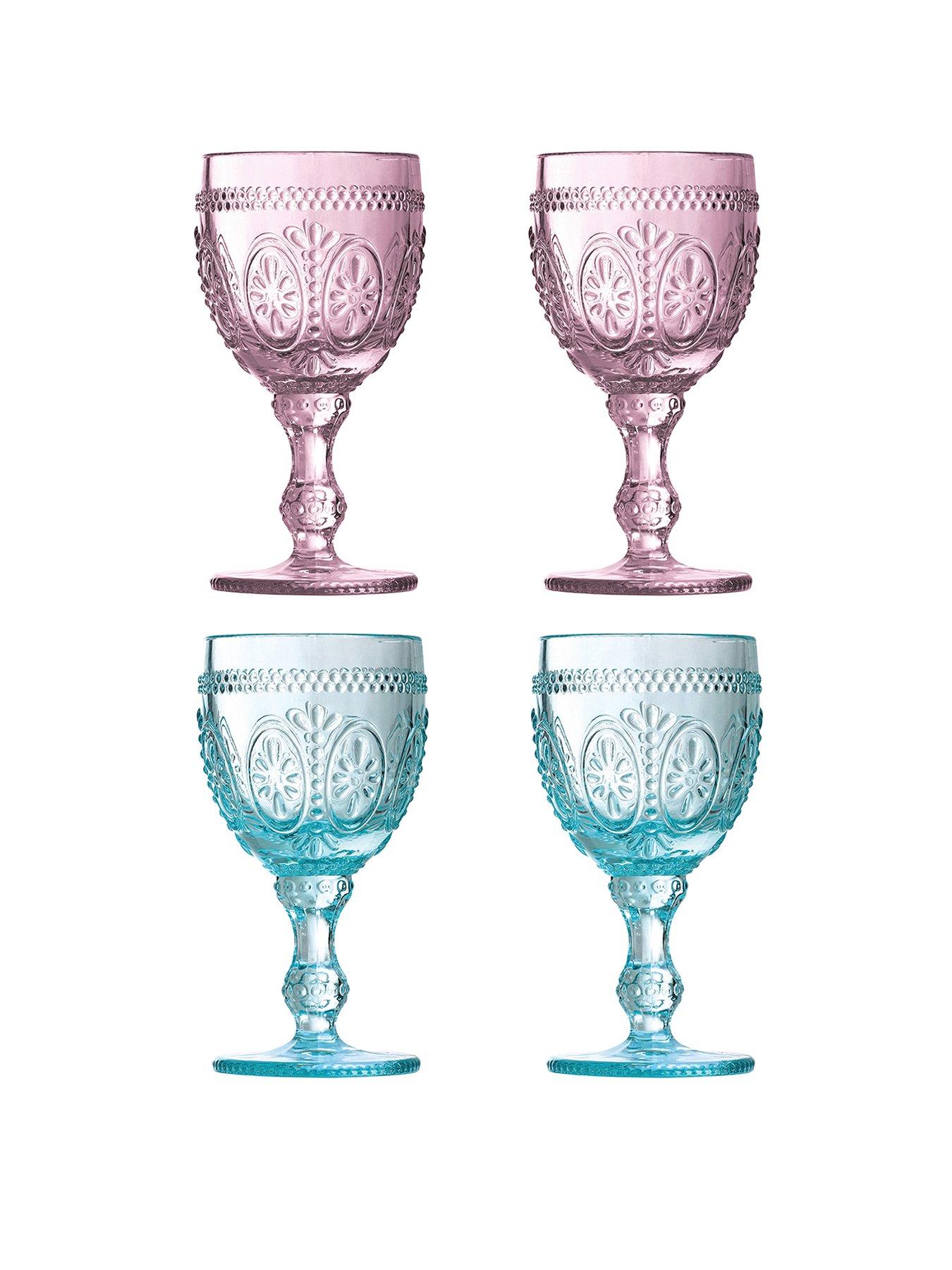 Interiors By Premier Set Of Four Fleur Pink And Blue Glasses