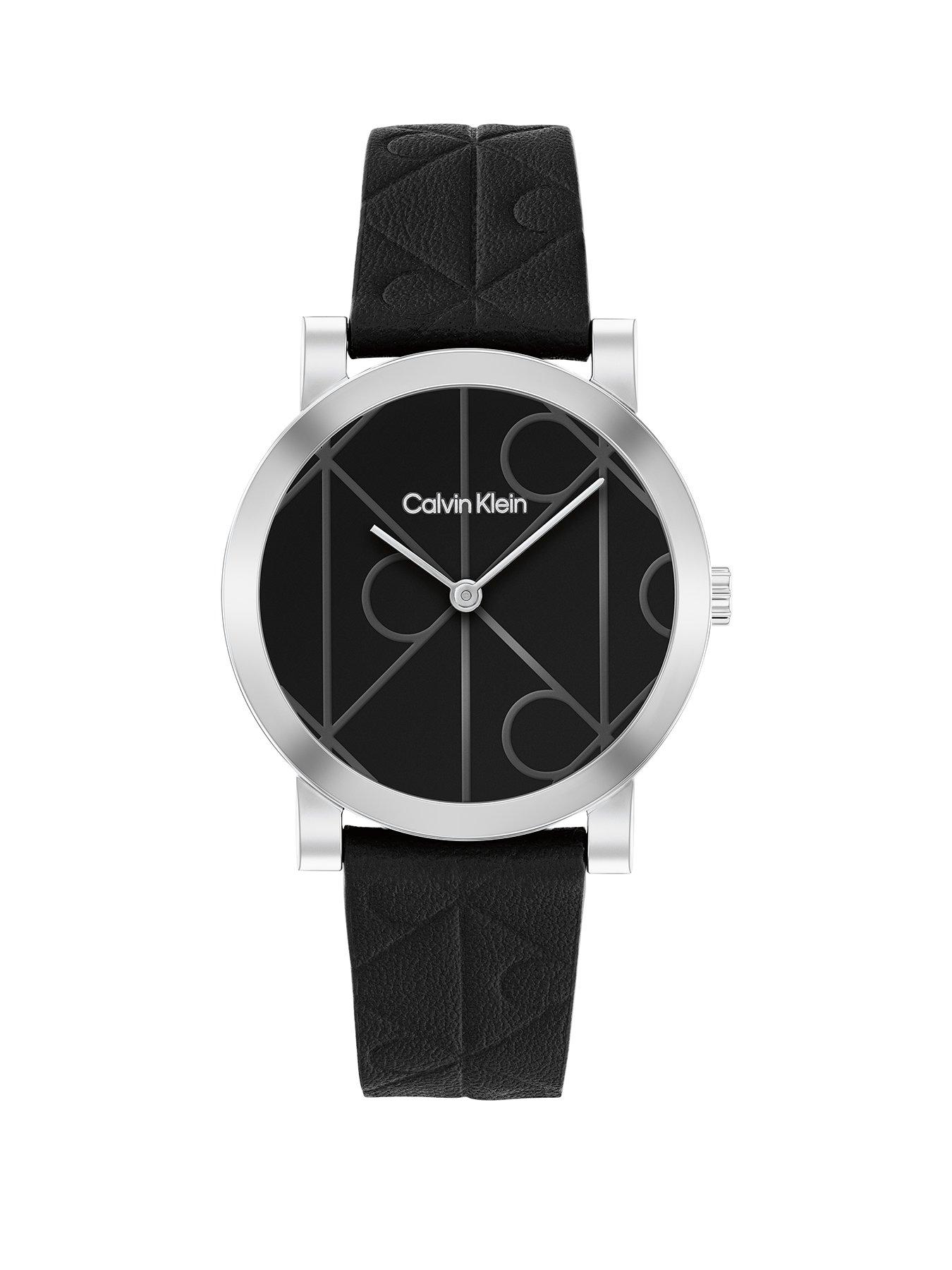 Calvin Klein Women's Ck Monogram Leather Watch - Black