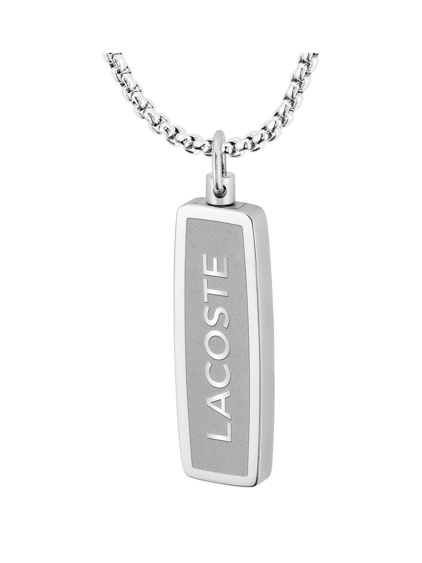 Lacoste Lacoste Mens District Stainless Steel Reversible Pendant Necklace - Silver