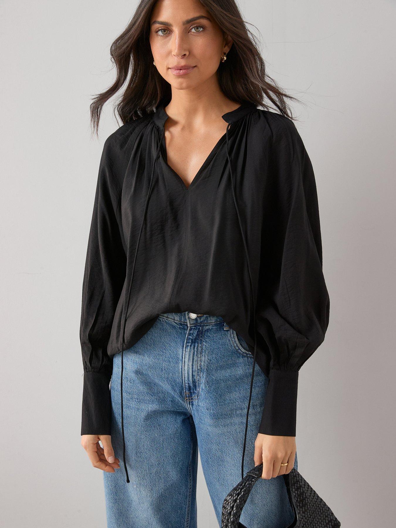 the-very-collection-v-neck-floaty-blouse-blackfront