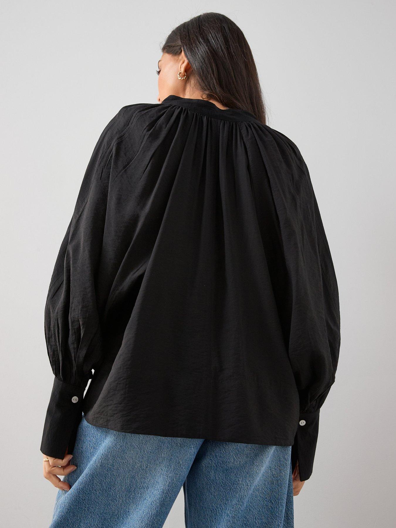 the-very-collection-v-neck-floaty-blouse-blackstillFront