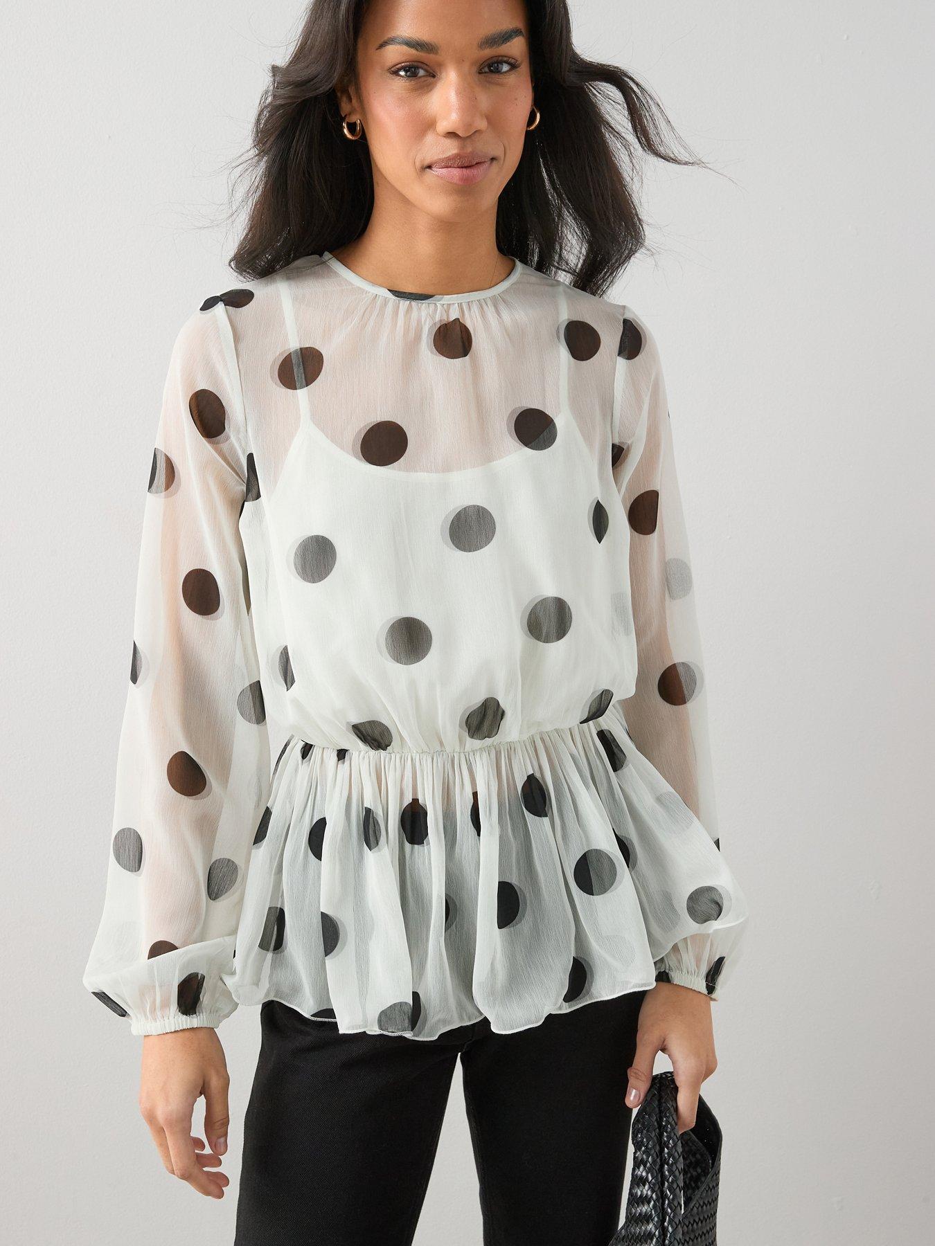 Image 1 of 7 of The Very Collection Polka Dot Peplum Blouse - Print