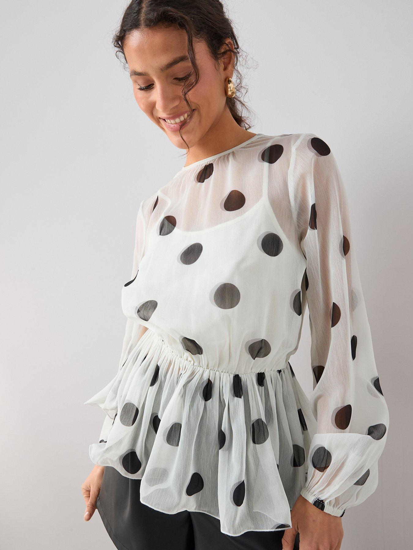 Image 6 of 7 of The Very Collection Polka Dot Peplum Blouse - Print